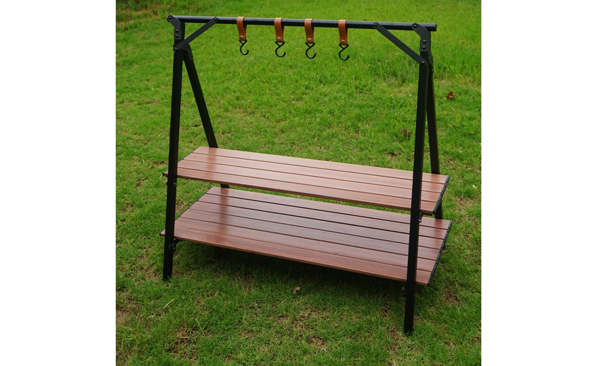 Camping Shelf with Carry Bag Foldable Folding Rack with Hangers Portable