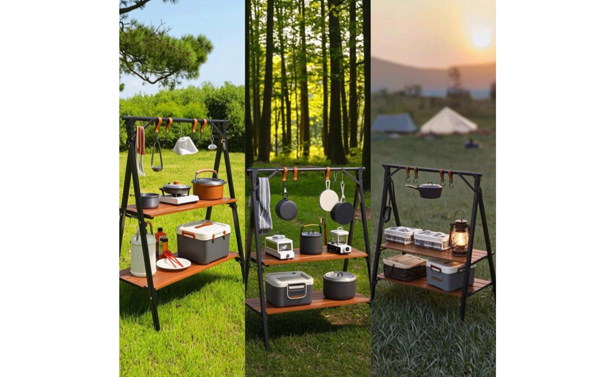 Camping Shelf with Carry Bag Foldable Folding Rack with Hangers Portable