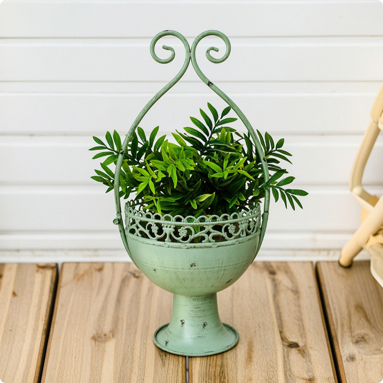 Pedestal Flower Pot Distressed Planter with Hanger Freestanding for Patio