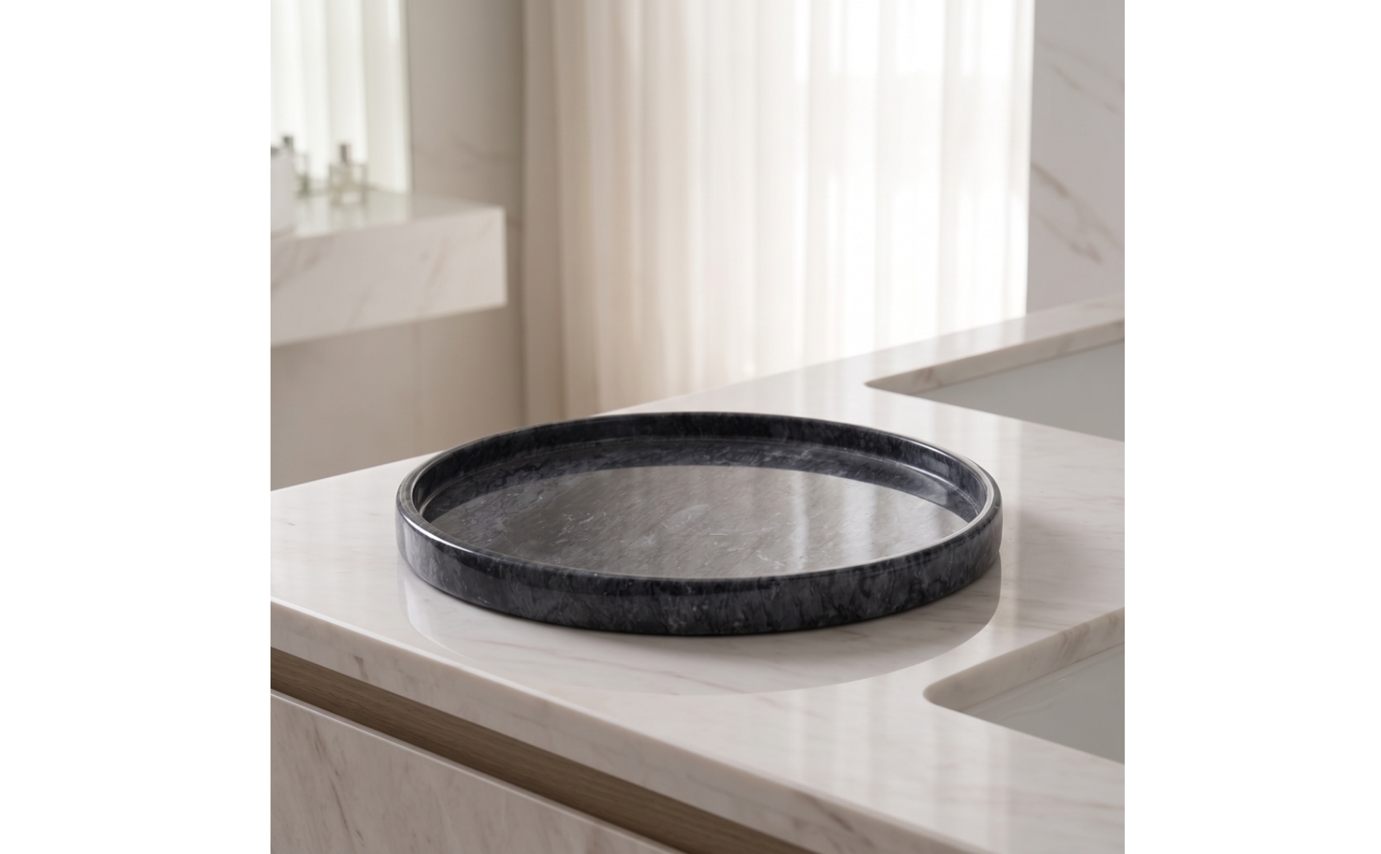 Marble Tray Round Marble Plate Raised Rim for Dressing Table, Entry Console