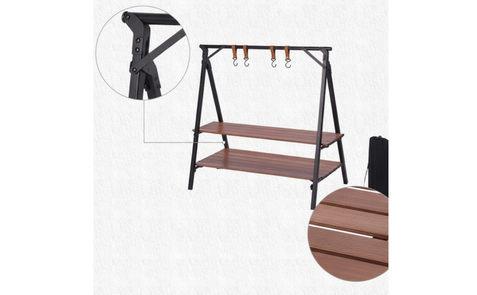 Camping Shelf with Carry Bag Foldable Folding Rack with Hangers Portable