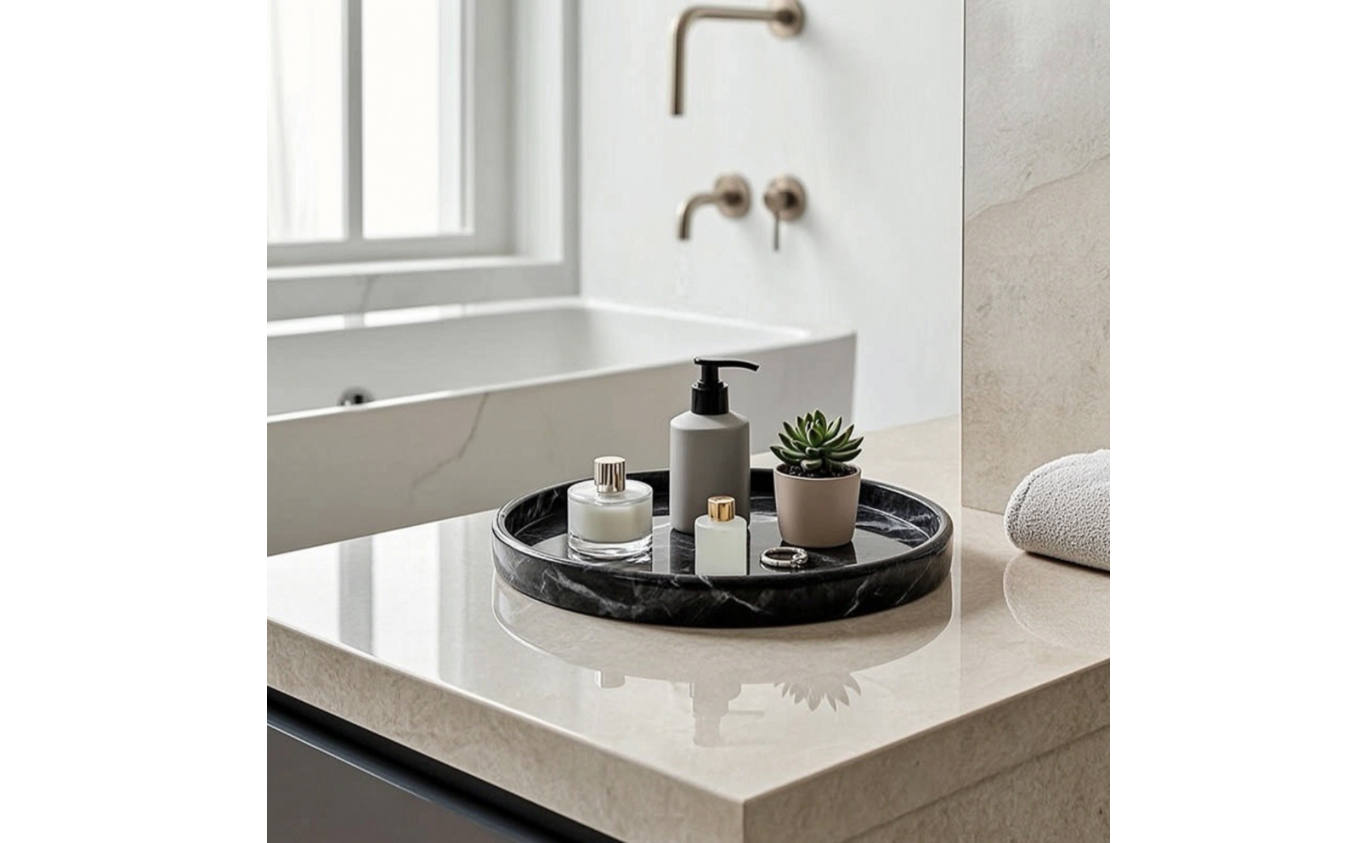 Marble Tray Round Marble Plate Raised Rim for Dressing Table, Entry Console