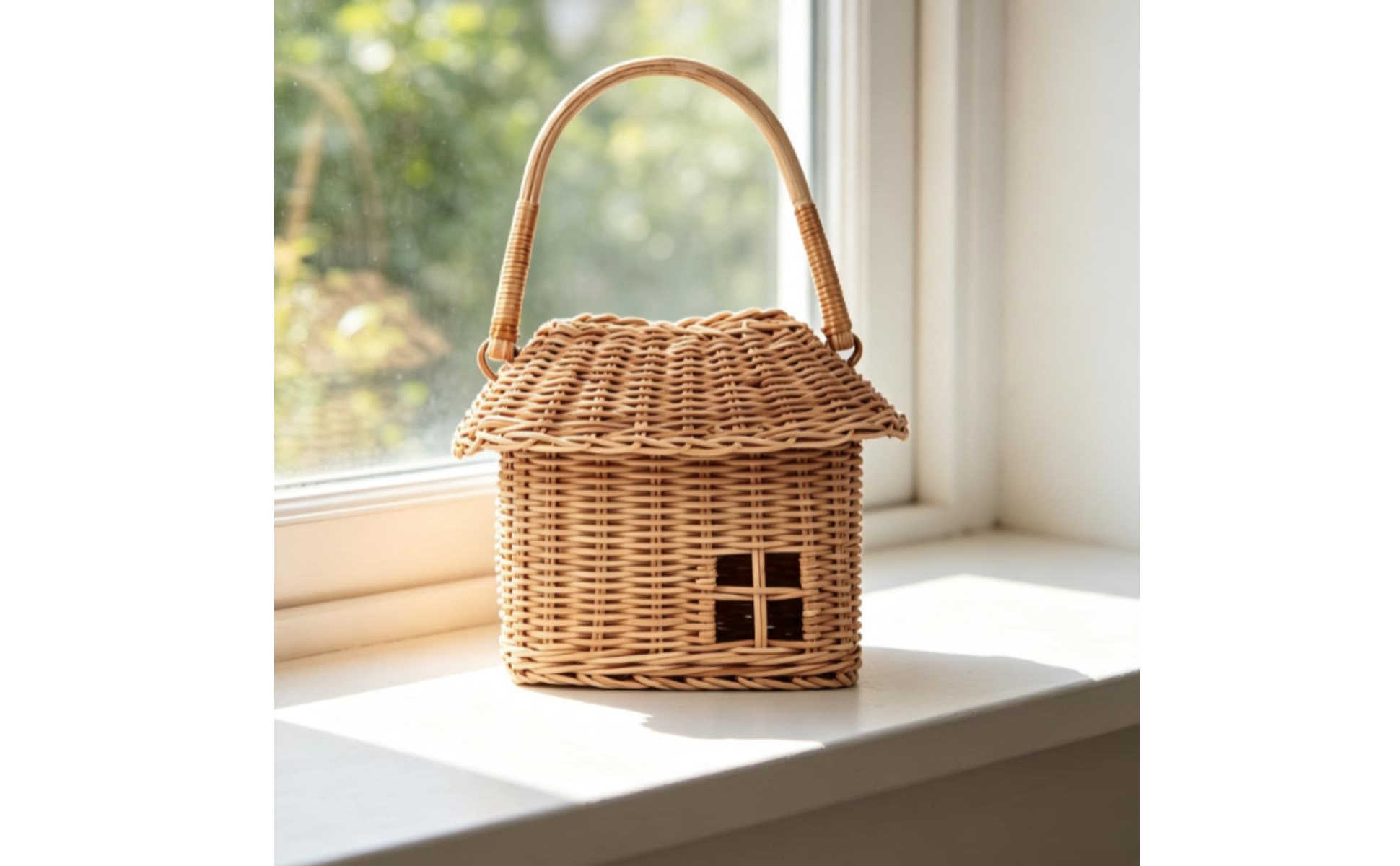 House-Shaped Basket Cute Wicker Basket with Lid Woven for Pretend Play, Toddlers