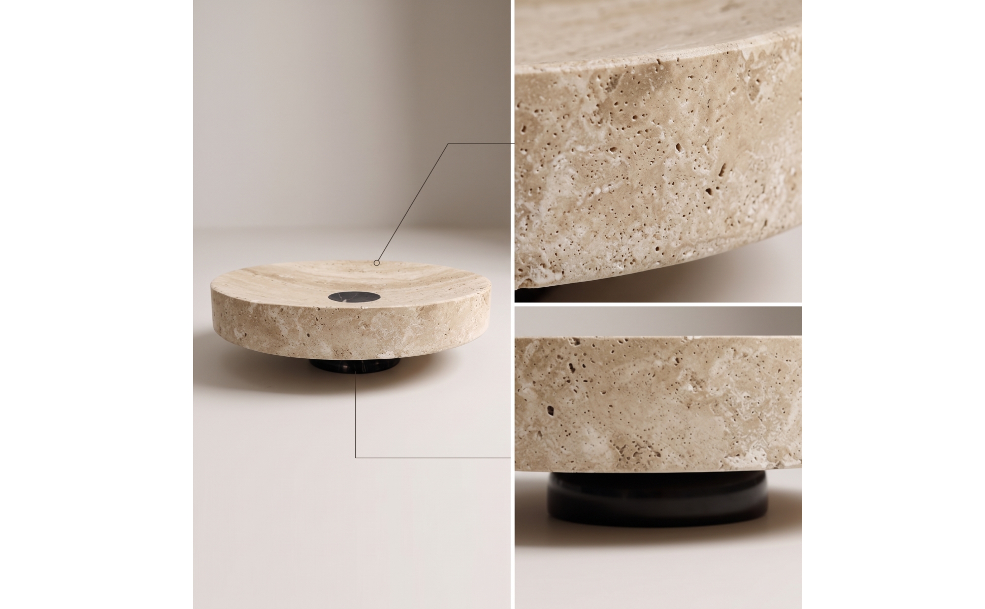 Travertine Stone Platter Versatile Fruit Bowl with Pedestal Sculptural for Hosts