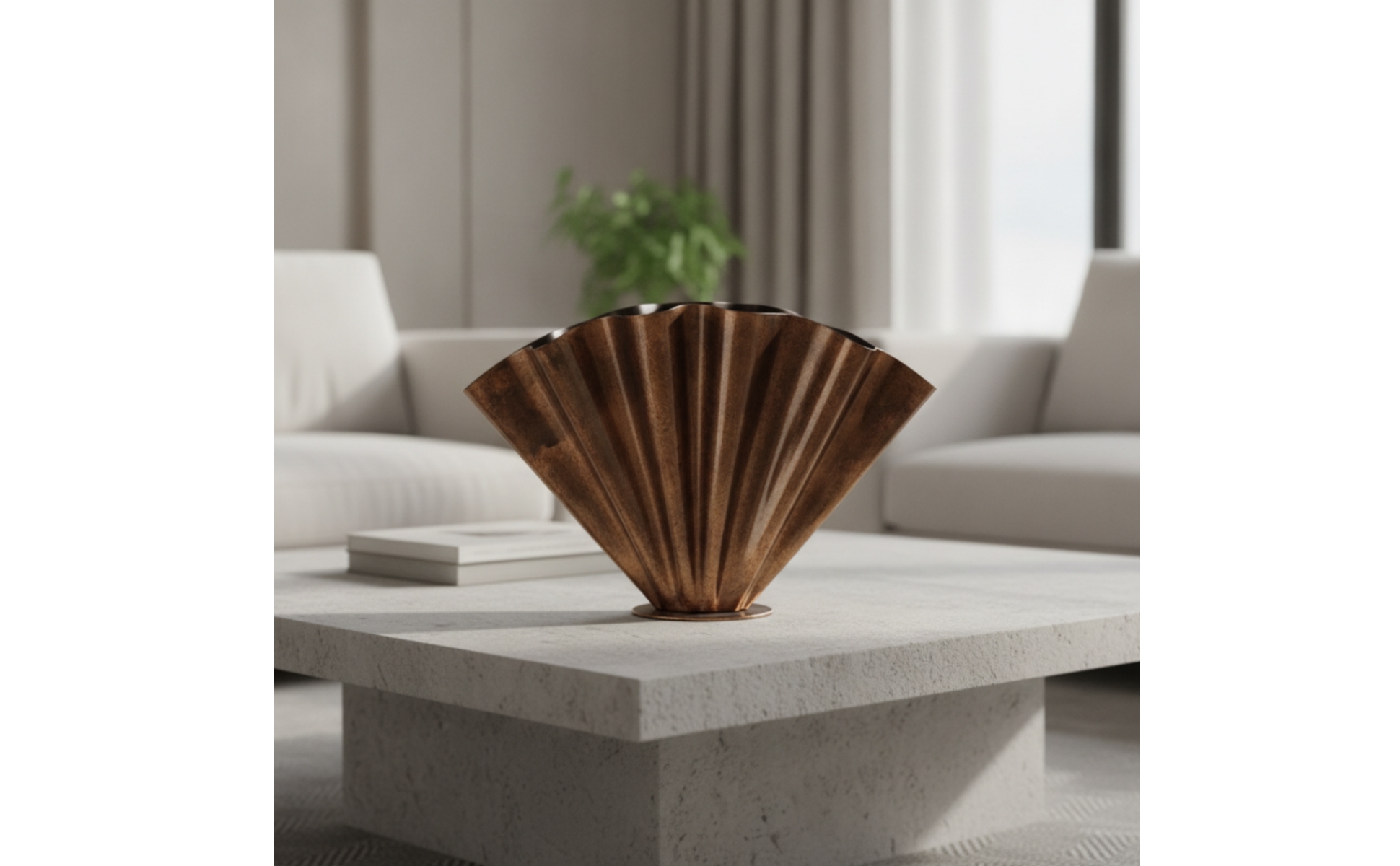 Pleated Metal Vase Antique Finish Fan-Shaped Vase Shiny for Entryway, Mantel