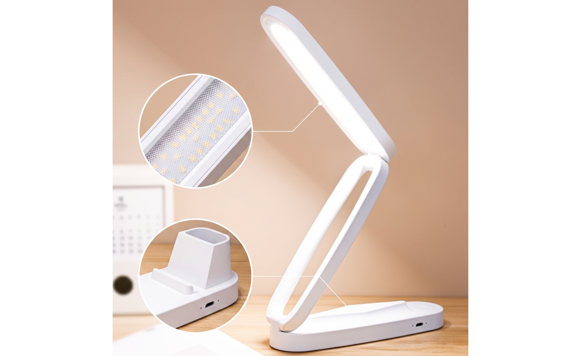 LED Desk Lamp Dimmable Foldable Desk Lamp Rechargeable for Dorm Room, Students