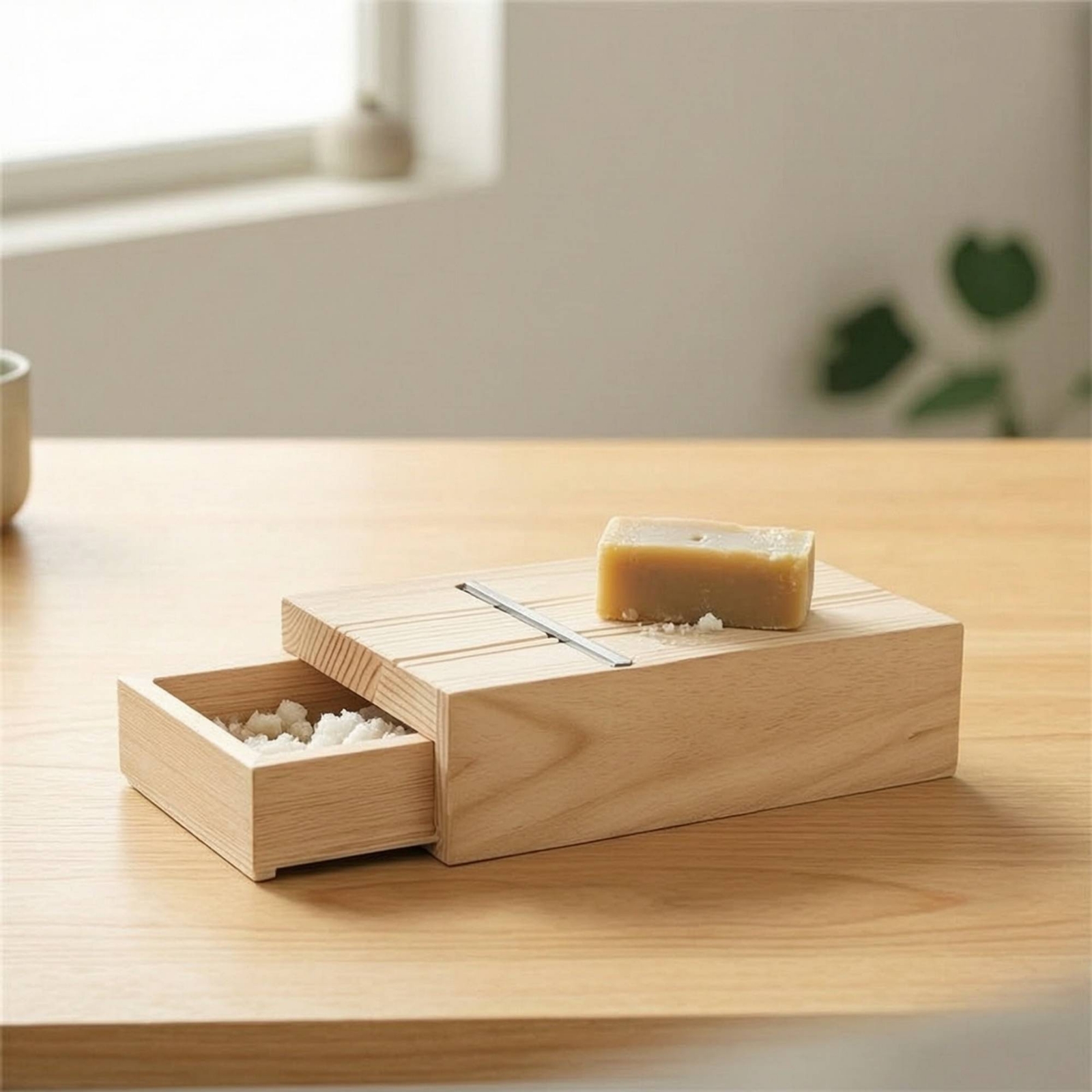Wooden Soap Shaver with Drawer Natural Wood for Home Workshop