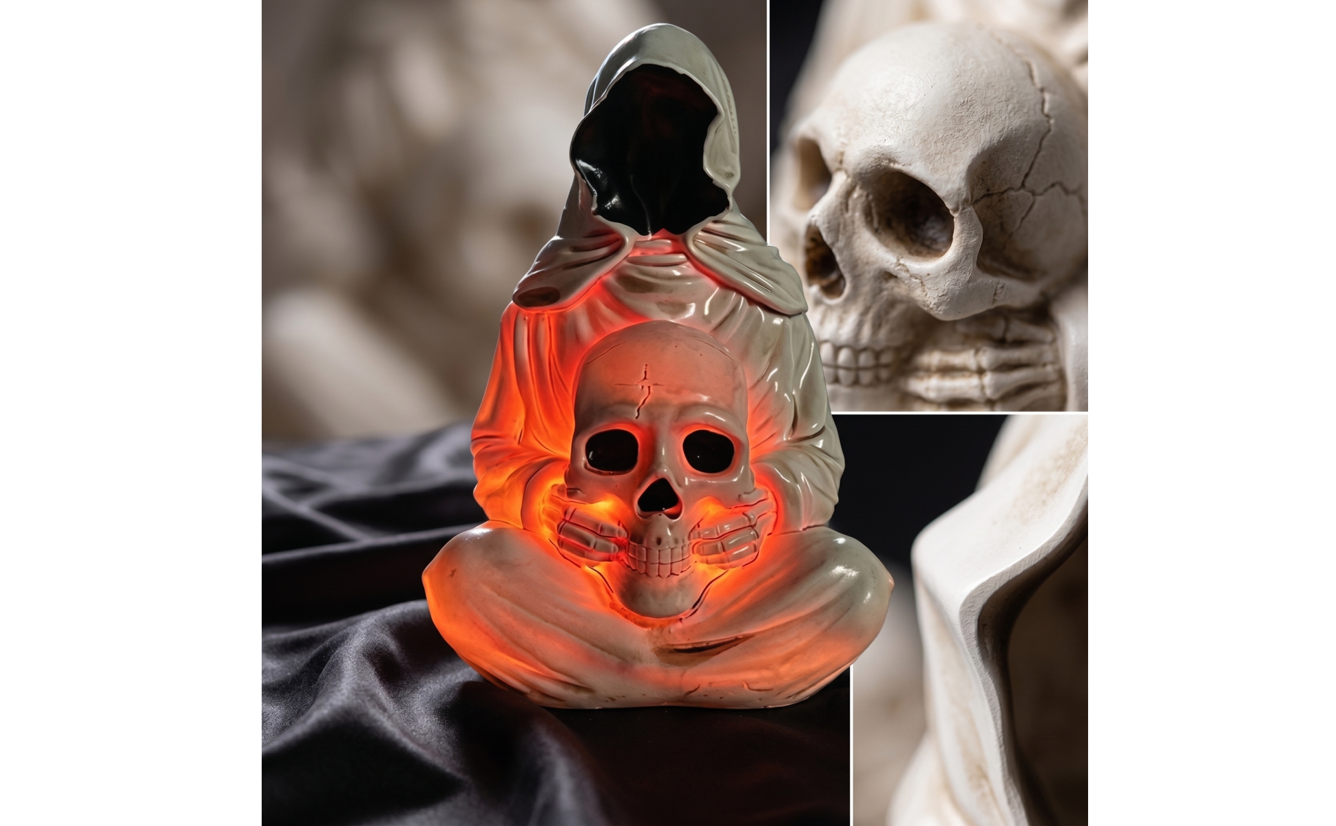Grim Reaper Statue with Light Glowing Hooded Reaper Ornament Compact