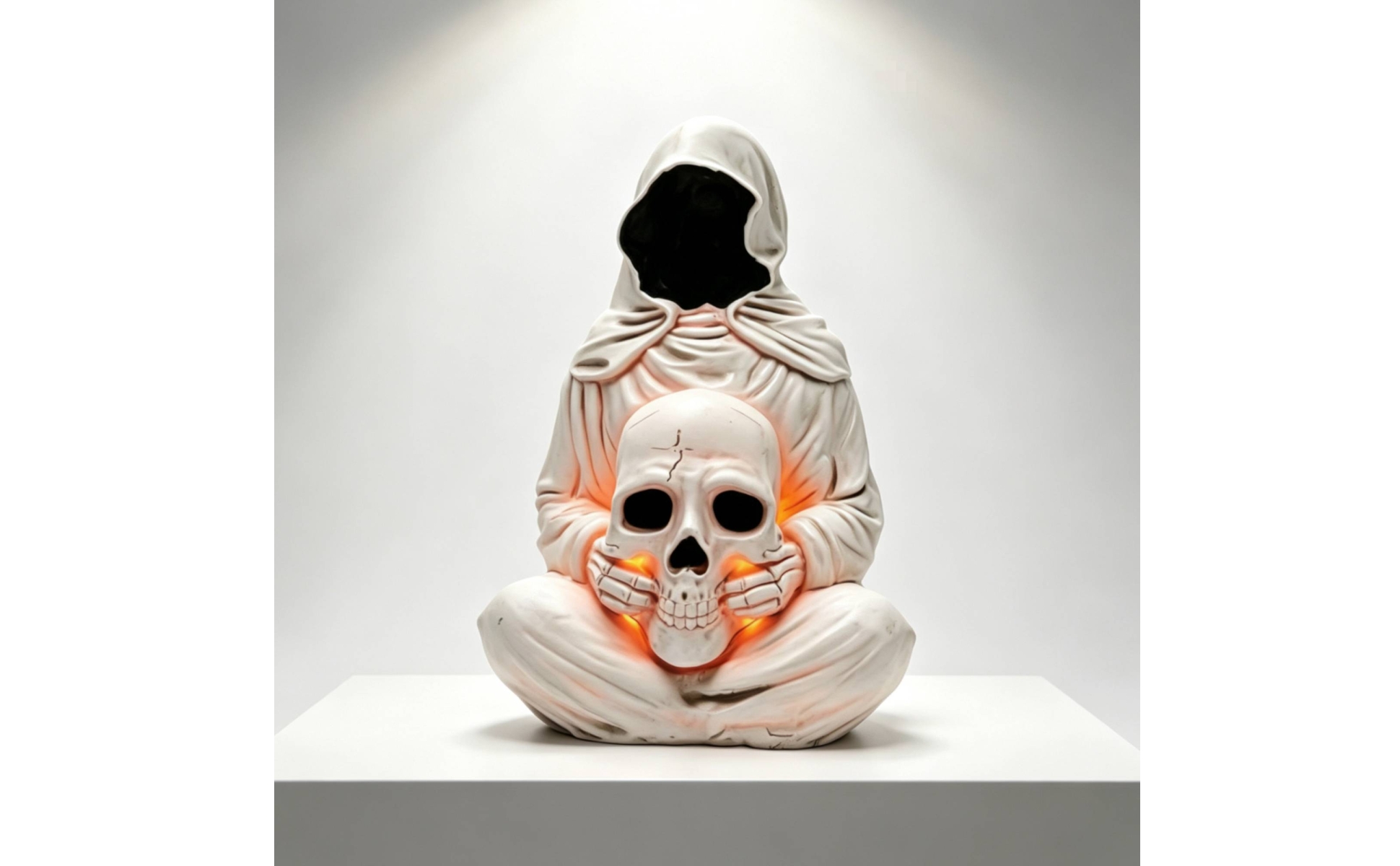 Grim Reaper Statue with Light Glowing Hooded Reaper Ornament Compact