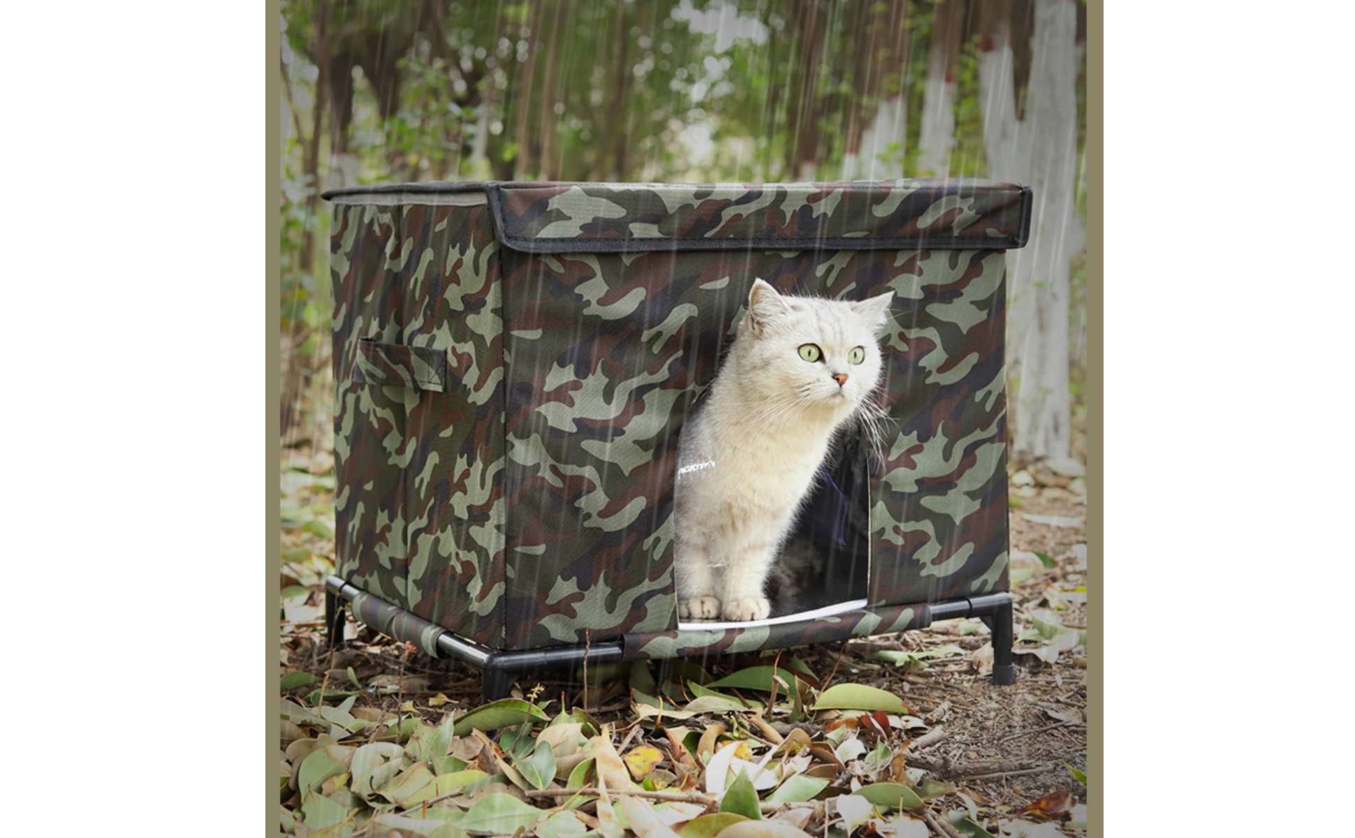 Cat Shelter with Raised Frame Outdoor Cat House Elevated for Backyard