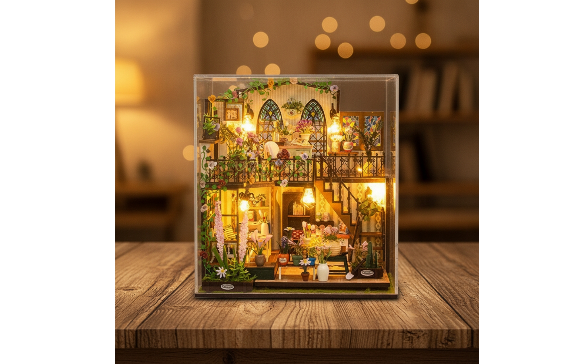 Maison de Fleurs Miniature DIY Maison Miniature avec Lumière LED Détaillé