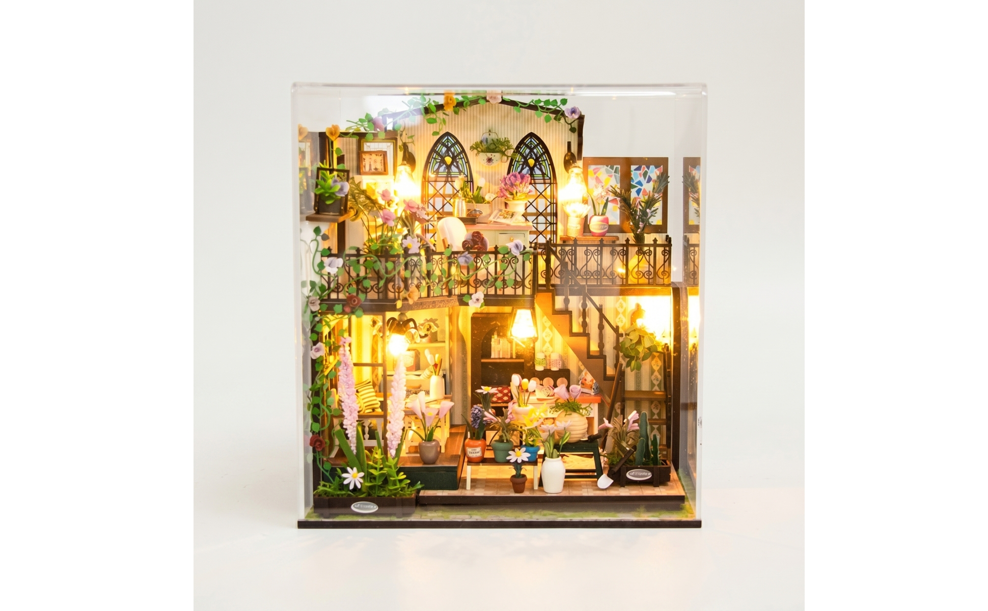 Maison de Fleurs Miniature DIY Maison Miniature avec Lumière LED Détaillé