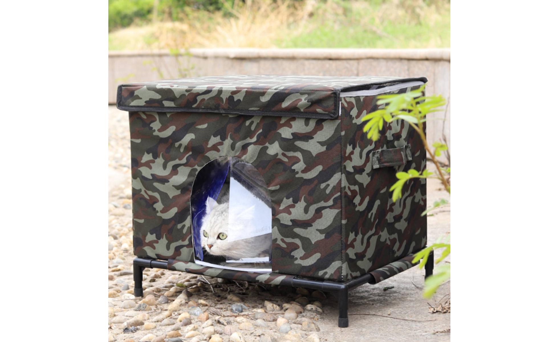 Cat Shelter with Raised Frame Outdoor Cat House Elevated for Backyard