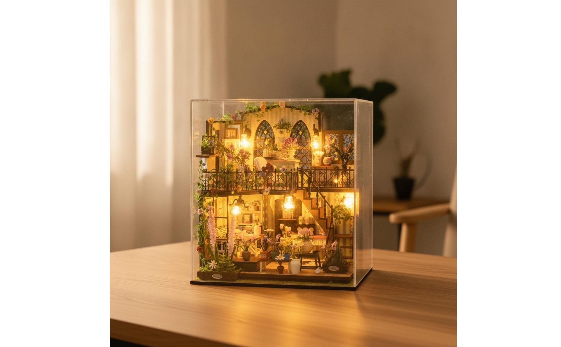 Maison de Fleurs Miniature DIY Maison Miniature avec Lumière LED Détaillé