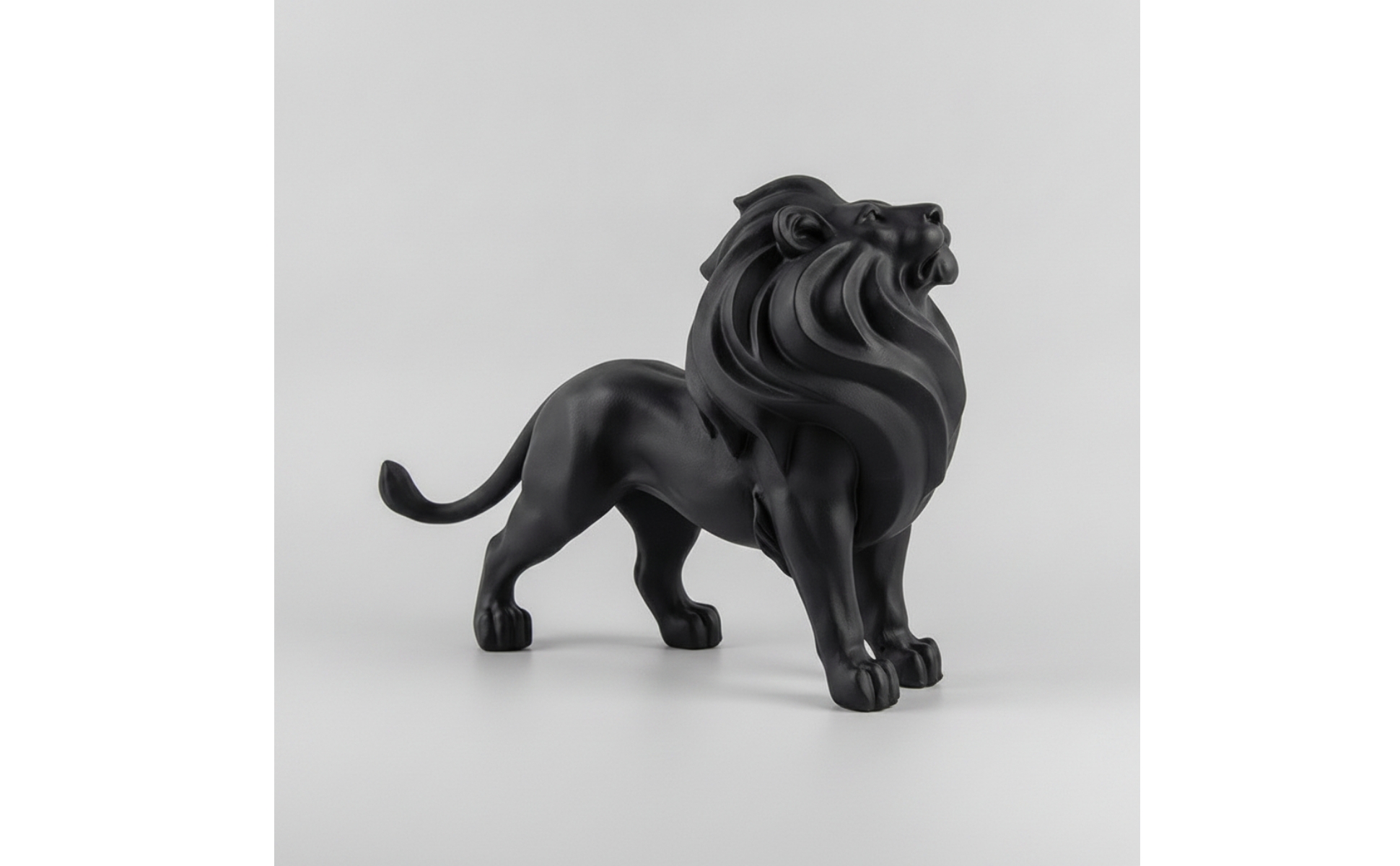 Standing Lion Statue Matte Black Lion Statue Sculpted for Office, Art Collectors