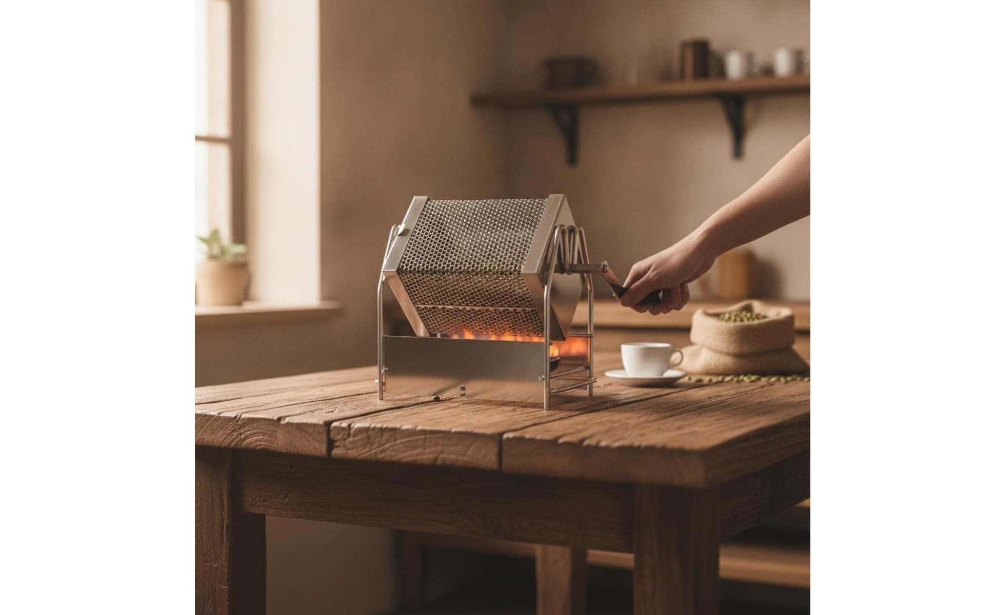 Coffee Bean Roaster with Crank Handle Stovetop for Kitchen, Home Brewers