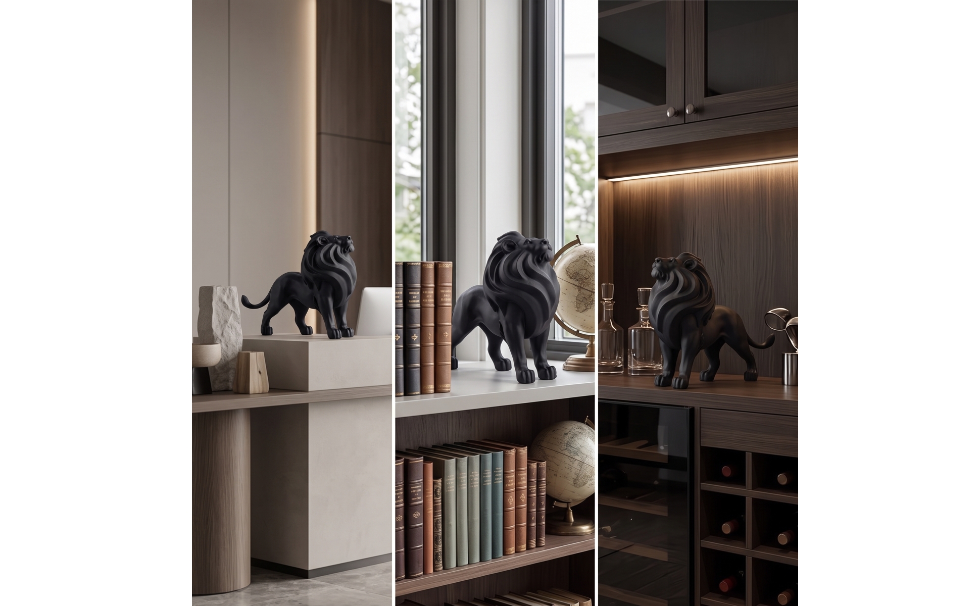 Standing Lion Statue Matte Black Lion Statue Sculpted for Office, Art Collectors
