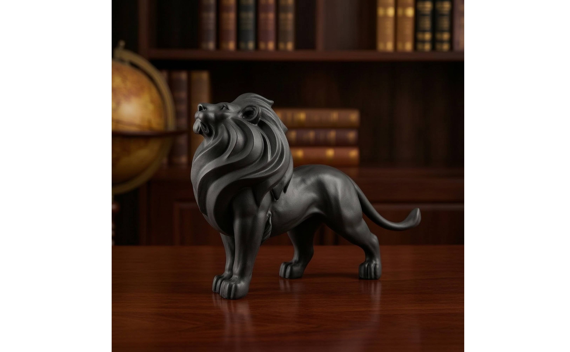 Standing Lion Statue Matte Black Lion Statue Sculpted for Office, Art Collectors