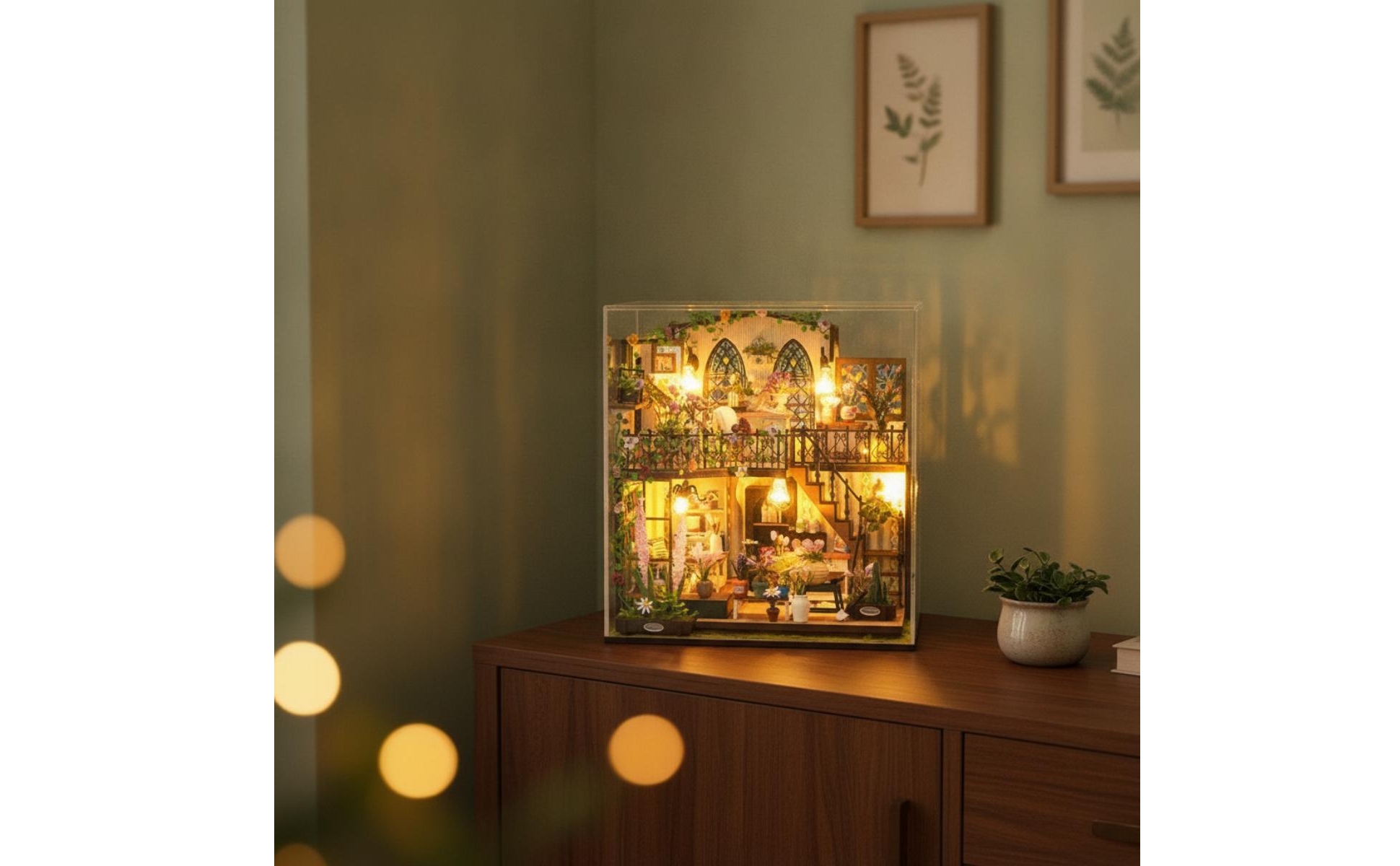 Maison de Fleurs Miniature DIY Maison Miniature avec Lumière LED Détaillé