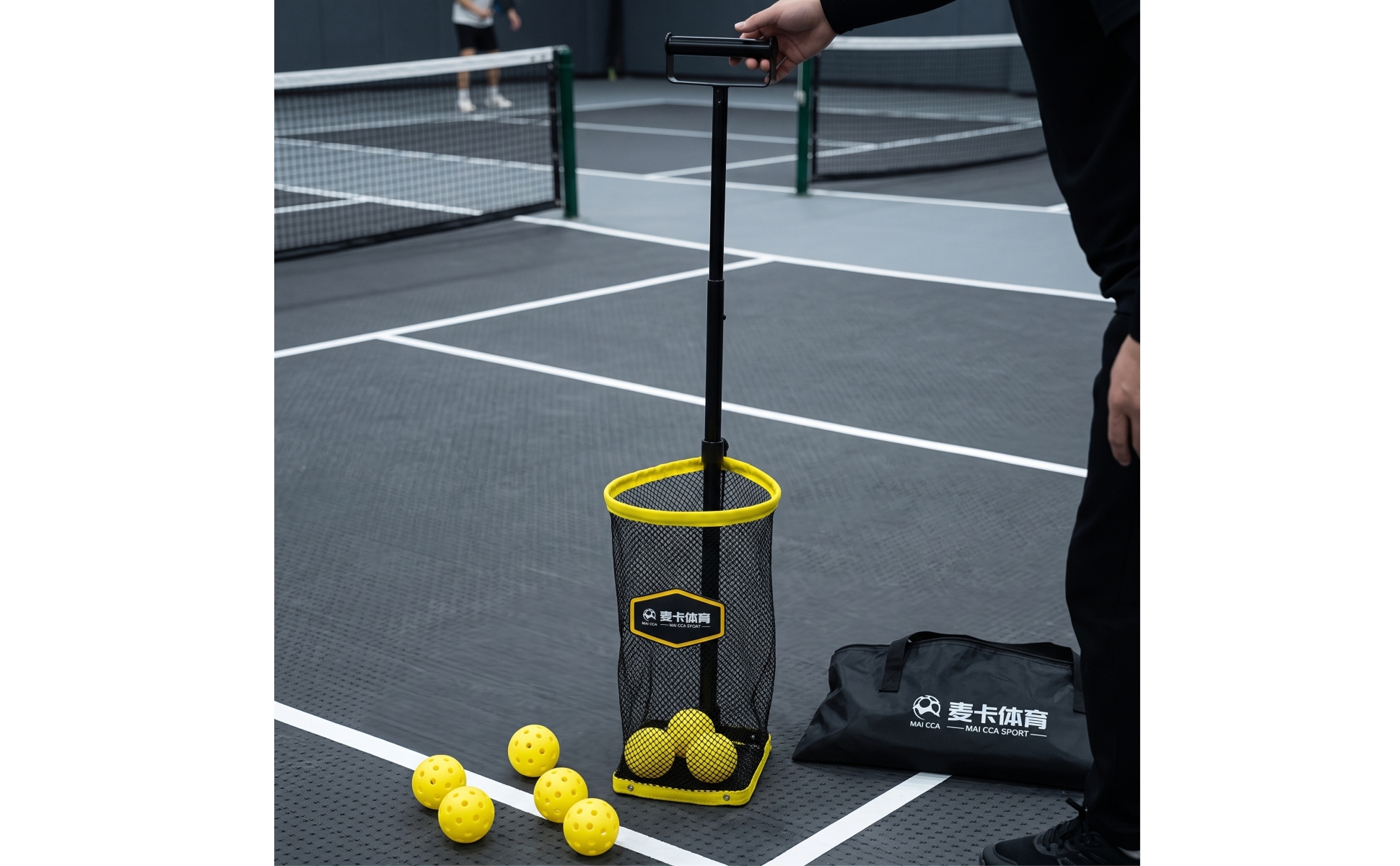 Pickleball-Sammler rückenschonend Ballsammler mit Netzkorb tragbar für Coach