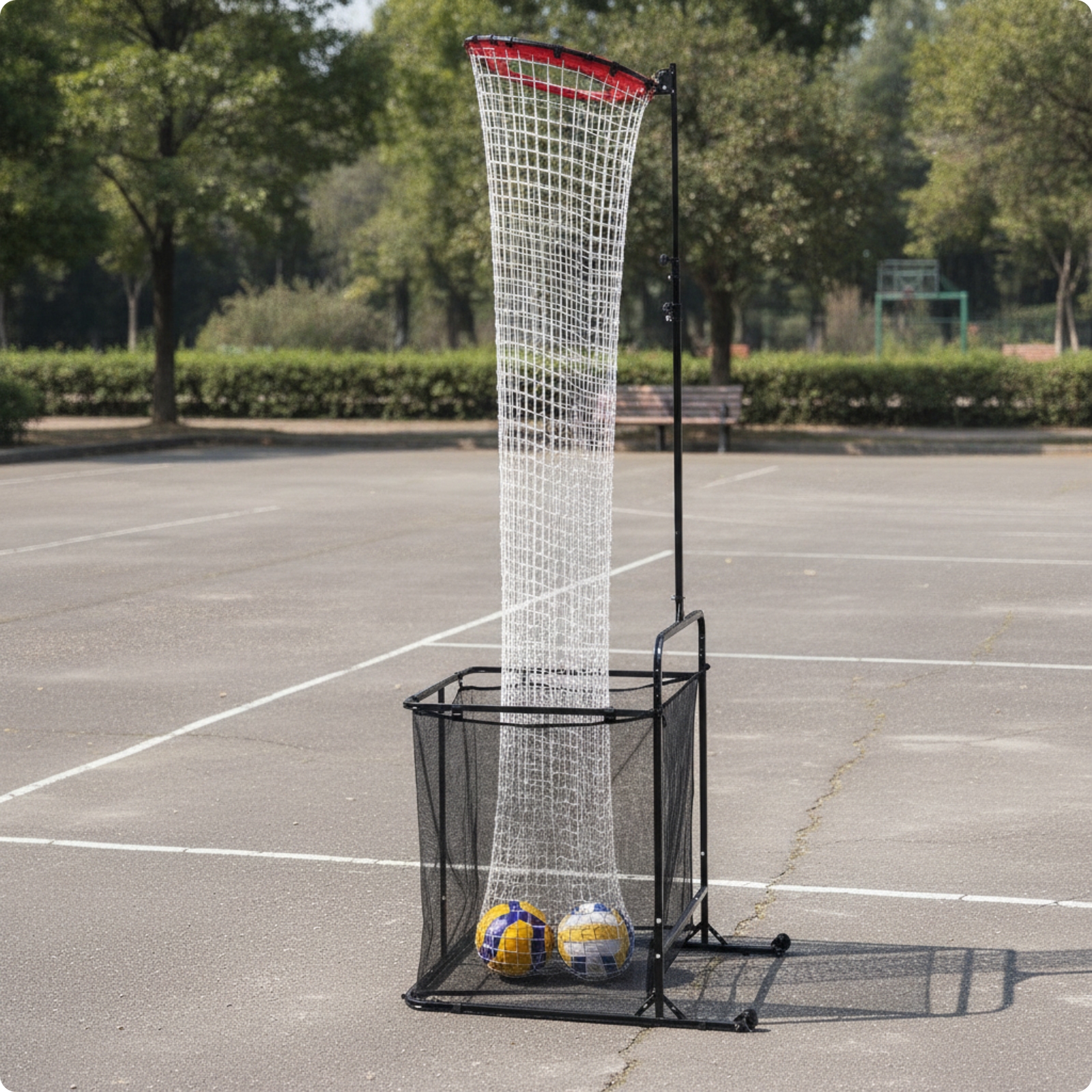 Volleyball Practice Device with Ball Collection Bag Adjustable for Backyard