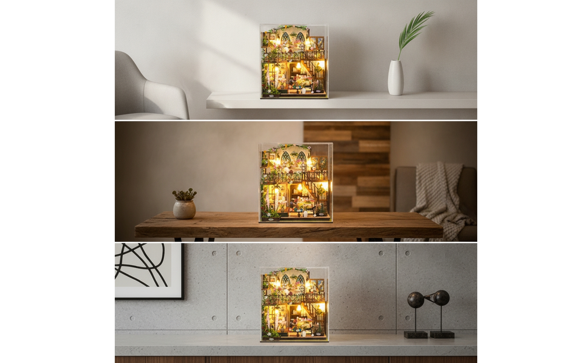 Maison de Fleurs Miniature DIY Maison Miniature avec Lumière LED Détaillé
