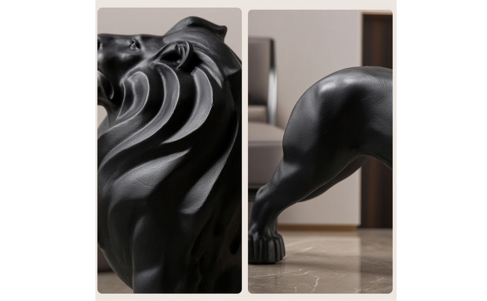 Standing Lion Statue Matte Black Lion Statue Sculpted for Office, Art Collectors