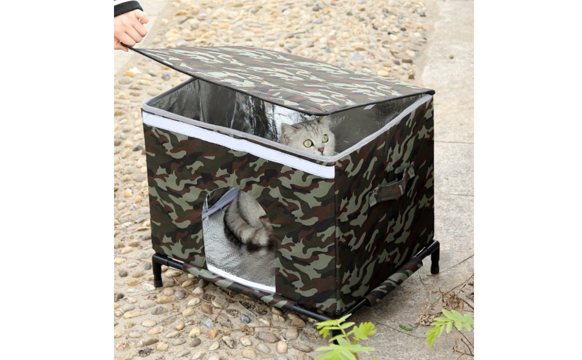 Cat Shelter with Raised Frame Outdoor Cat House Elevated for Backyard