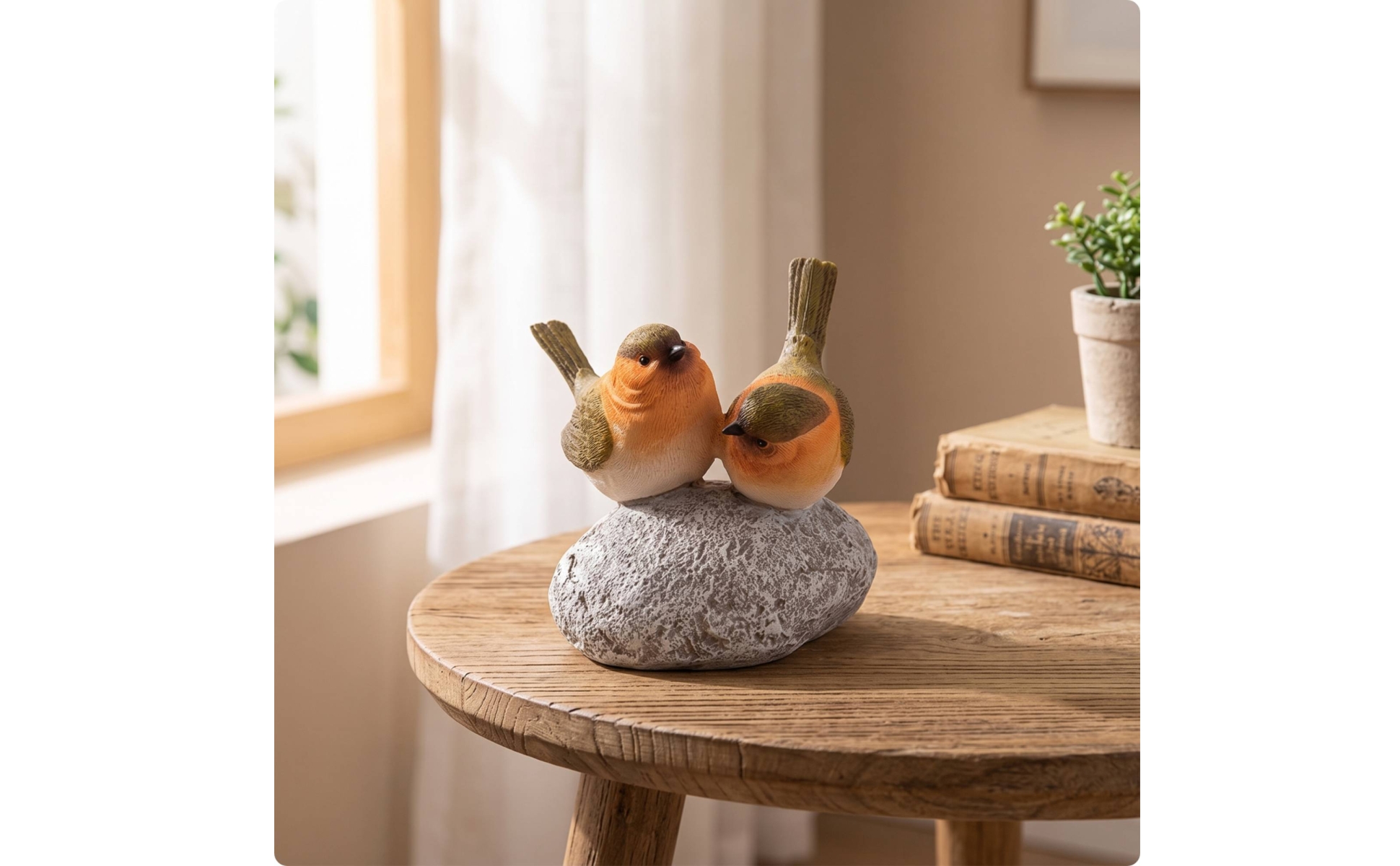 Bird Figurine with Stone Base Tabletop Bird Figurine Resin for Shelf, Patio
