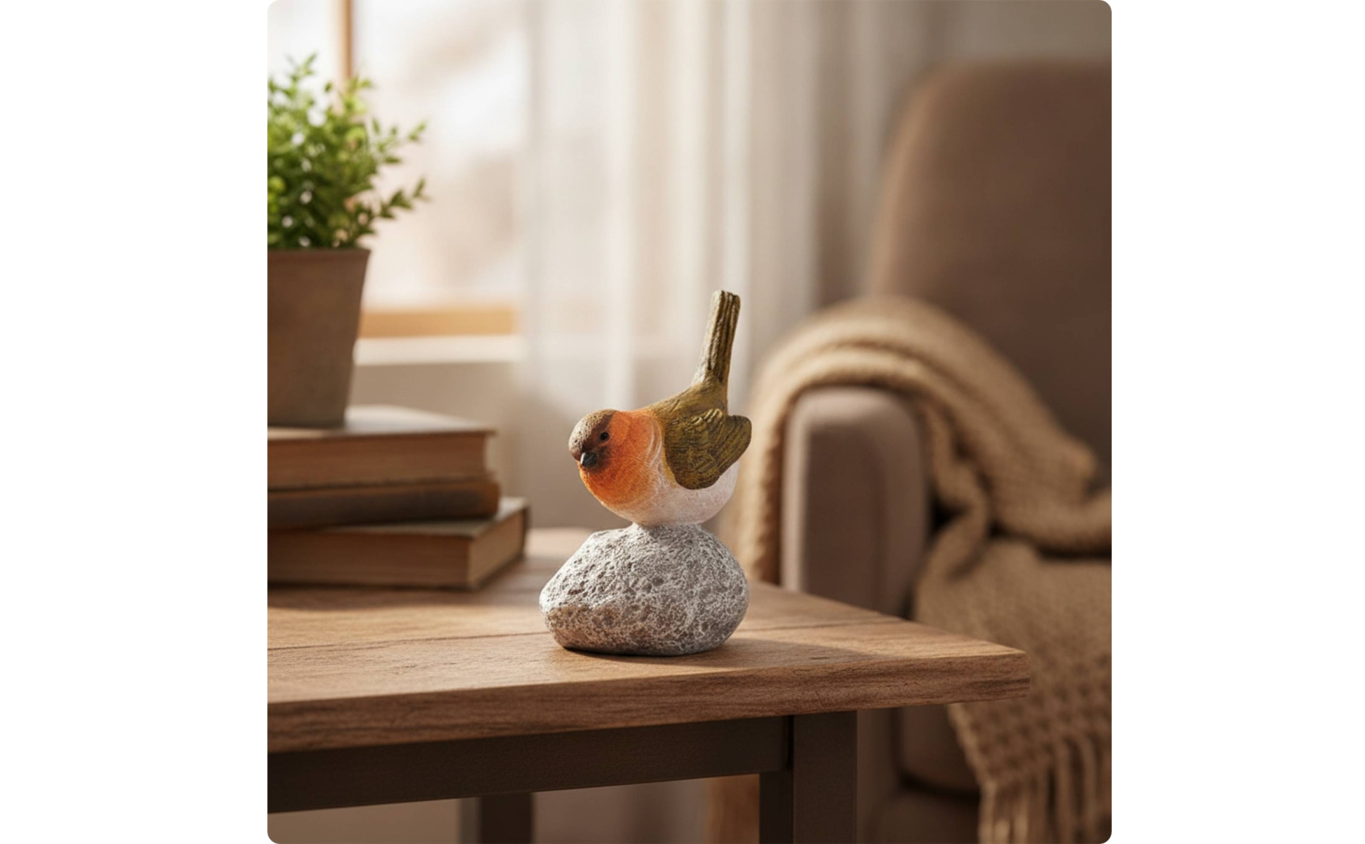 Bird Figurine with Stone Base Tabletop Bird Figurine Resin for Shelf, Patio