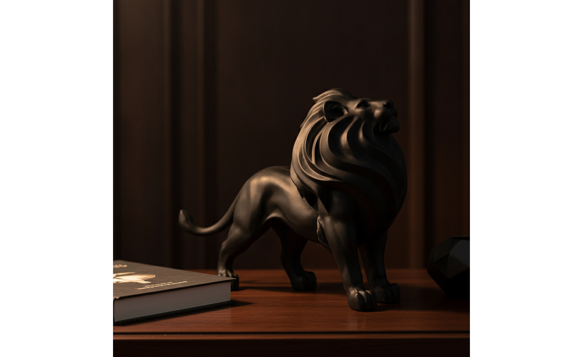 Standing Lion Statue Matte Black Lion Statue Sculpted for Office, Art Collectors