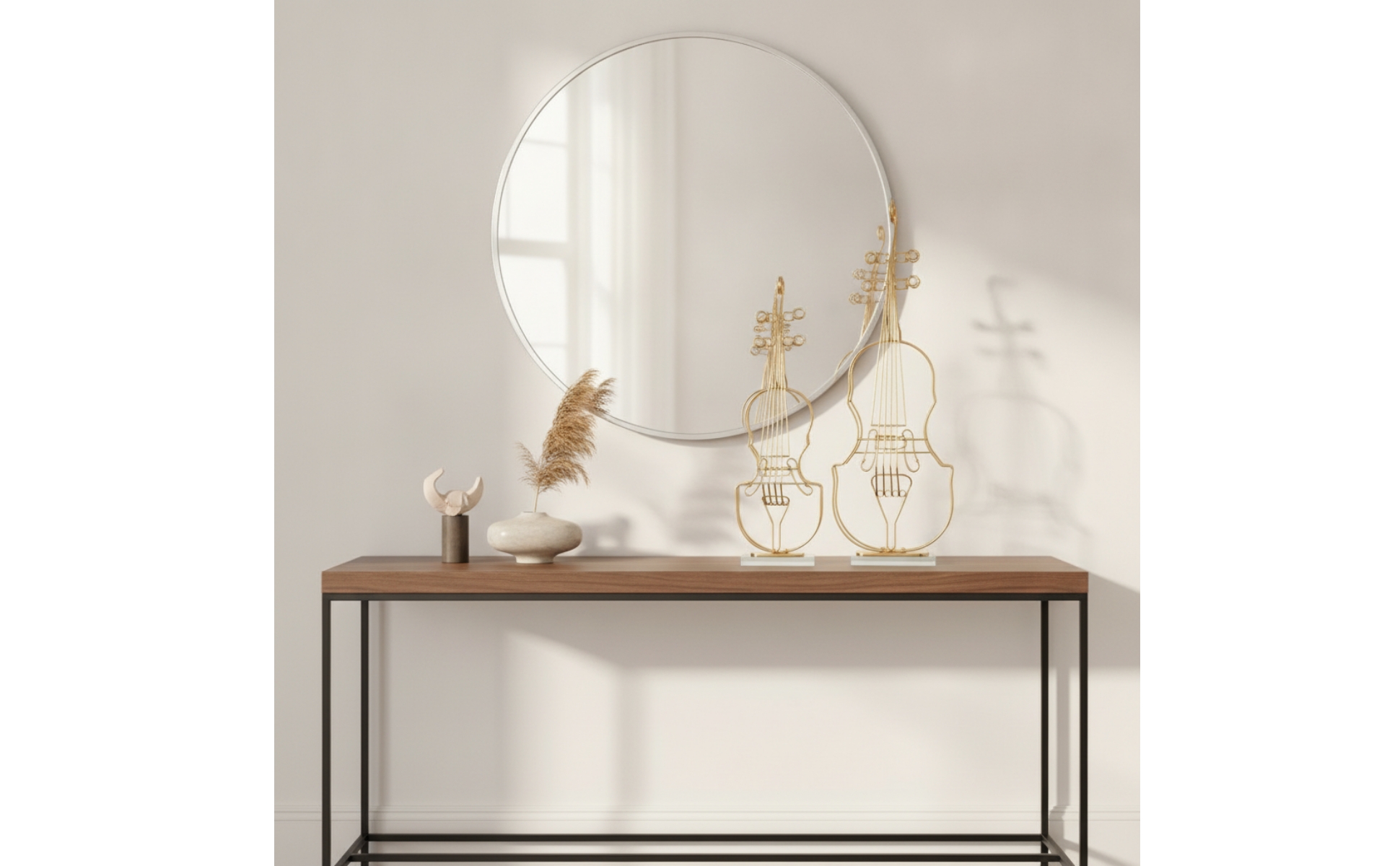 2 Pieces Violin Statue with Crystal Base Gold-Tone Violin Ornament Wireframe