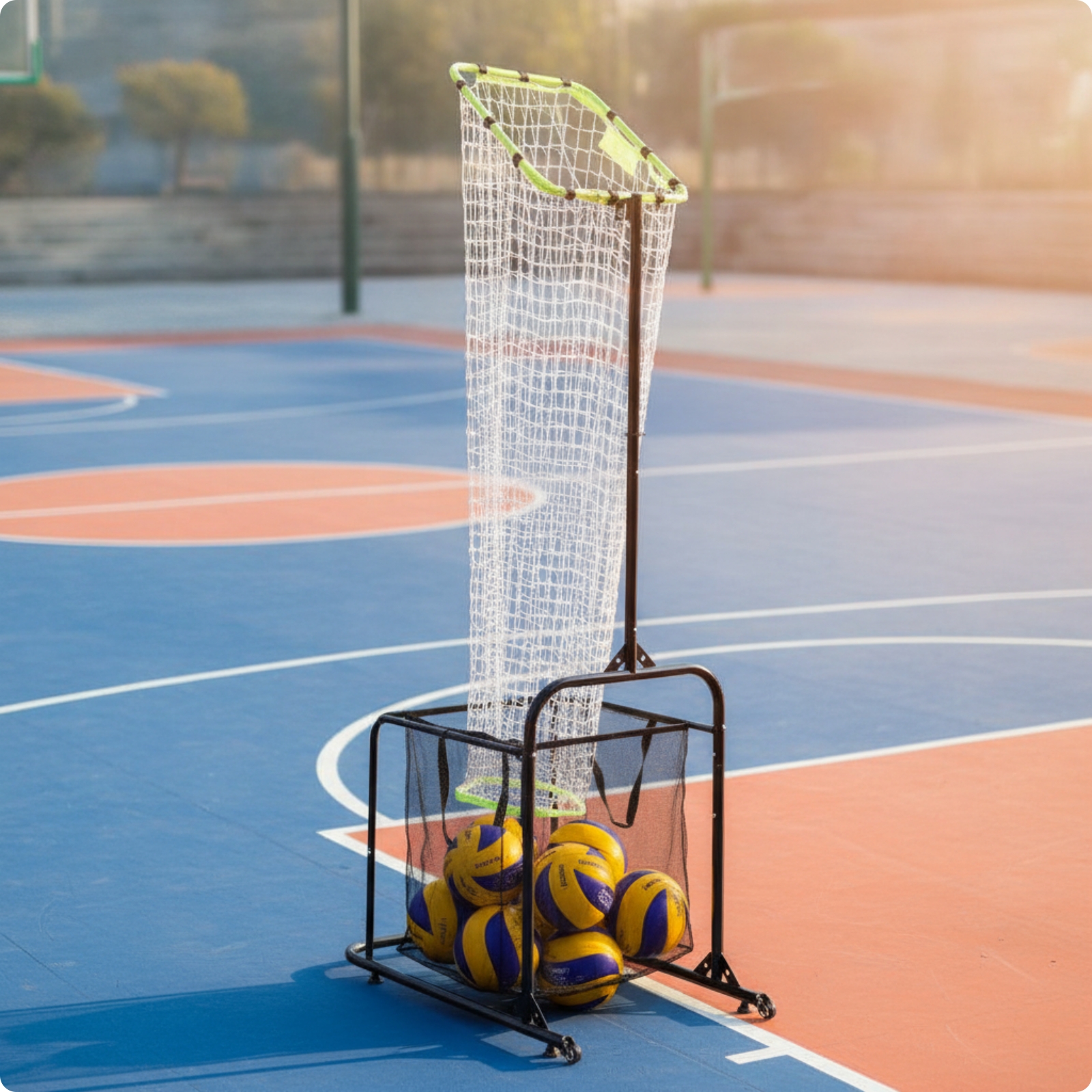 Volleyball Practice Device with Ball Collection Bag Collapsible for Coaches