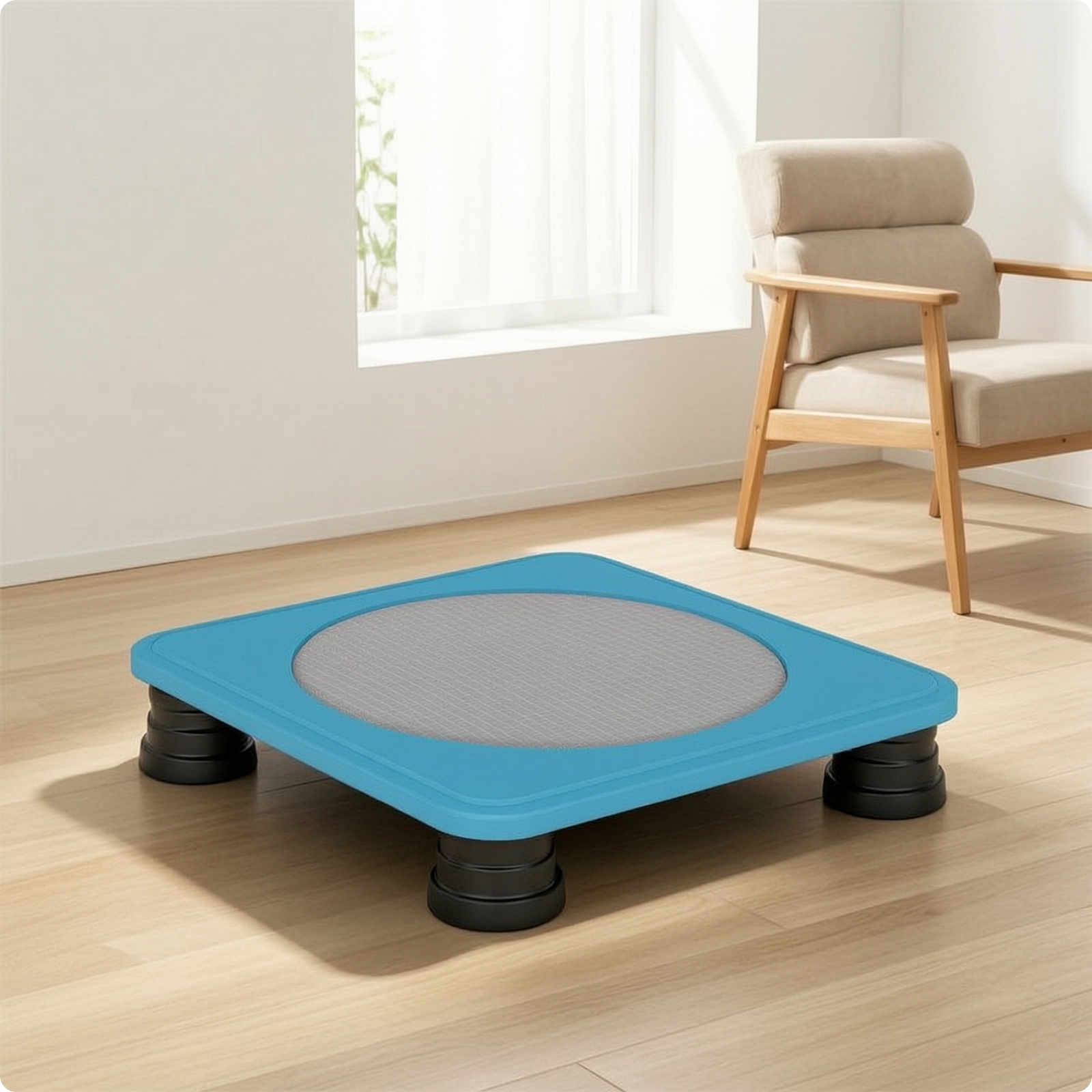Square Trampoline with Round Mat Low-Height Kids Trampoline Shock-Absorbing