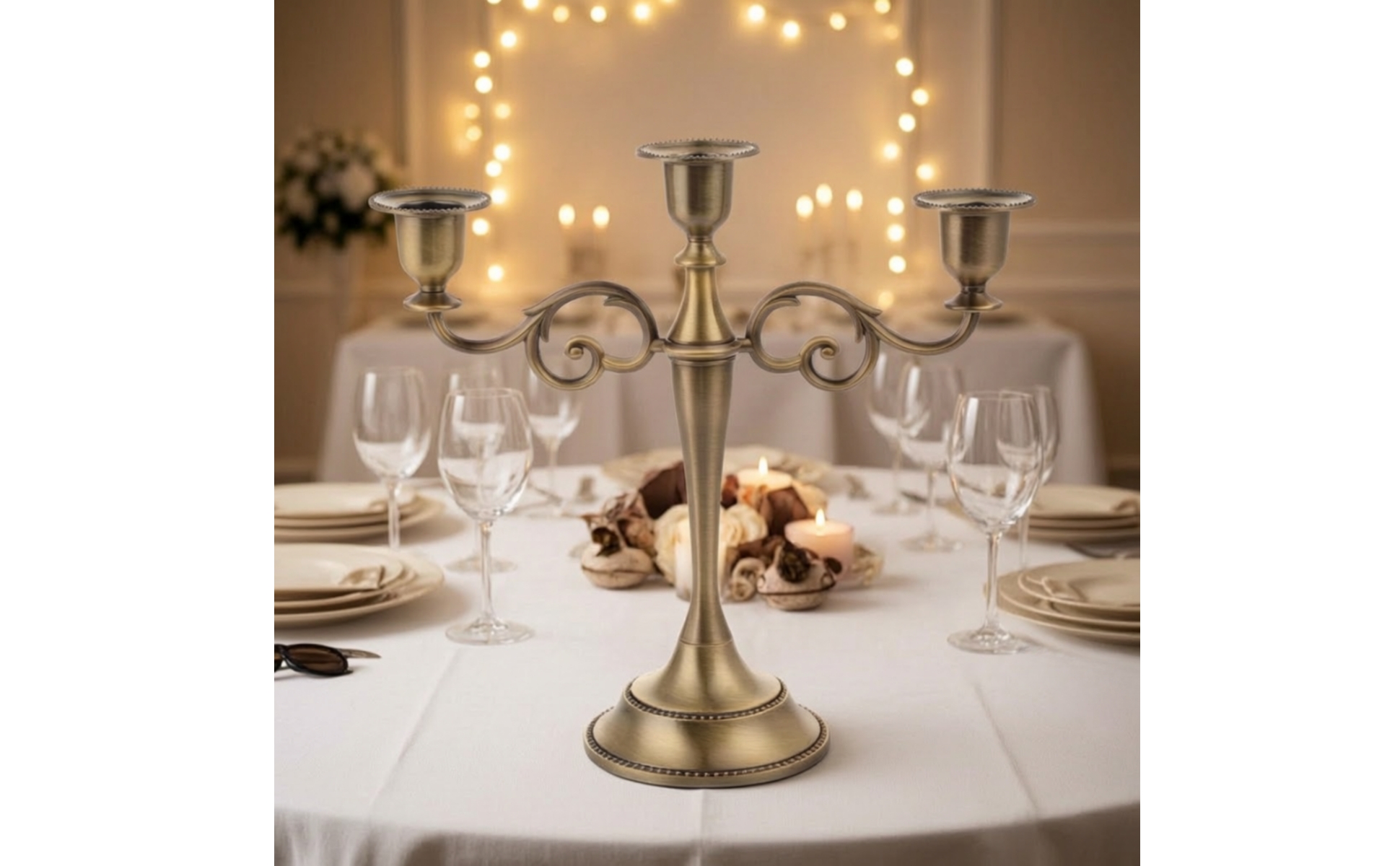 3-Arm Candelabra Tabletop Candelabra with 3 Arms Scrollwork for Weddings, Brides