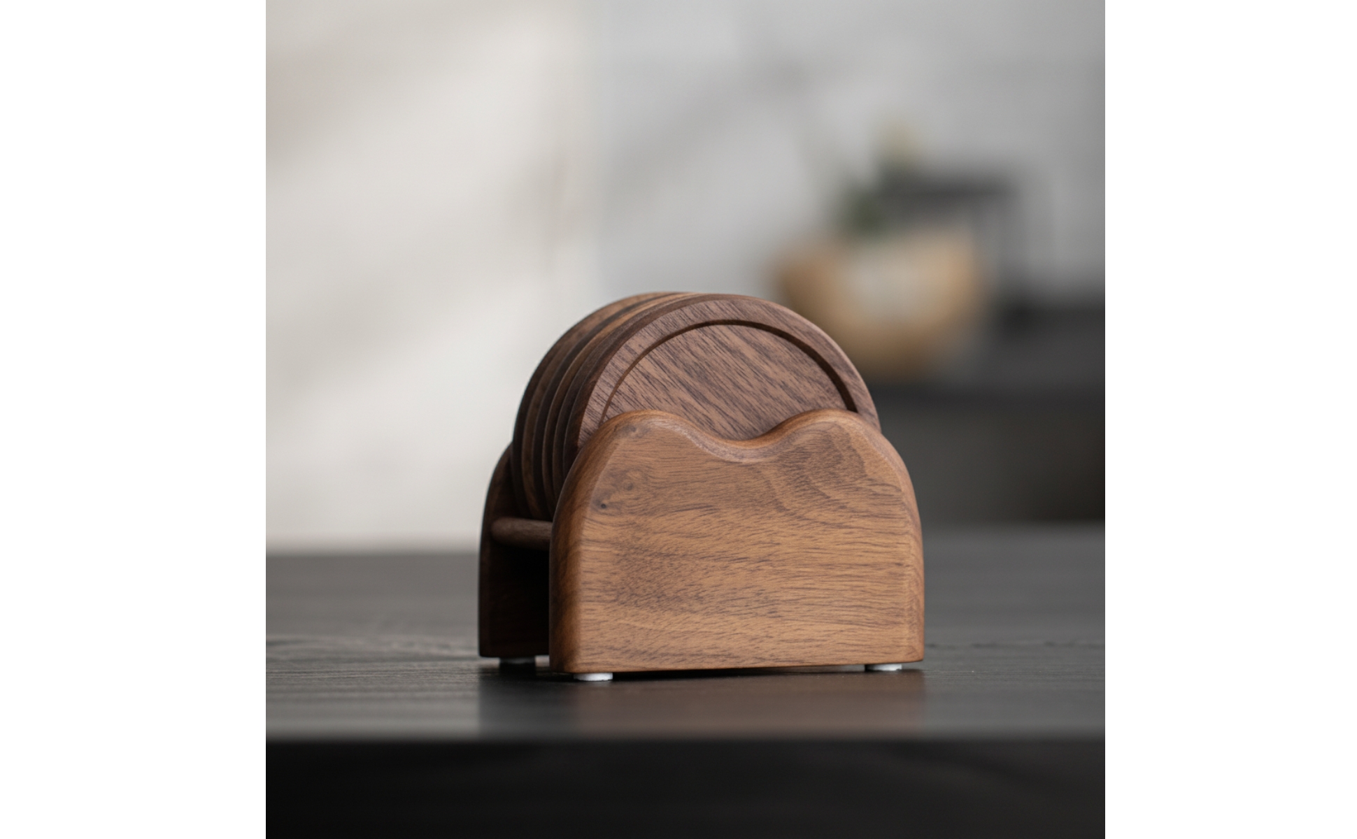 Walnut Coasters Round Wood Coasters with Holder Natural Grain for Tea Table