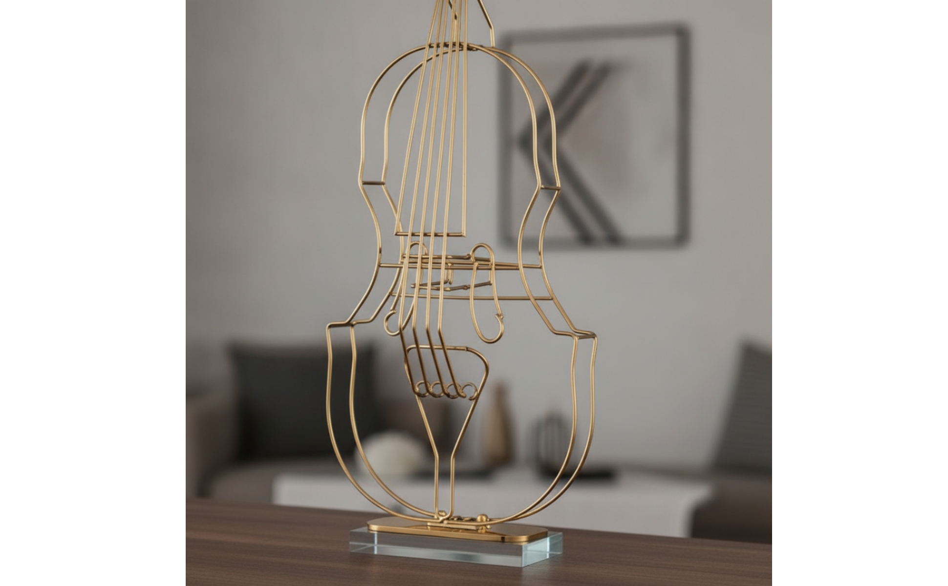 2 Pieces Violin Statue with Crystal Base Gold-Tone Violin Ornament Wireframe
