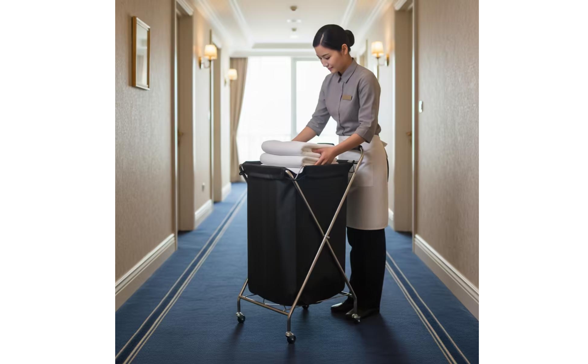 Rolling Laundry Hamper Collapsible Rolling Cart with Textile Bin Mobile for Gyms