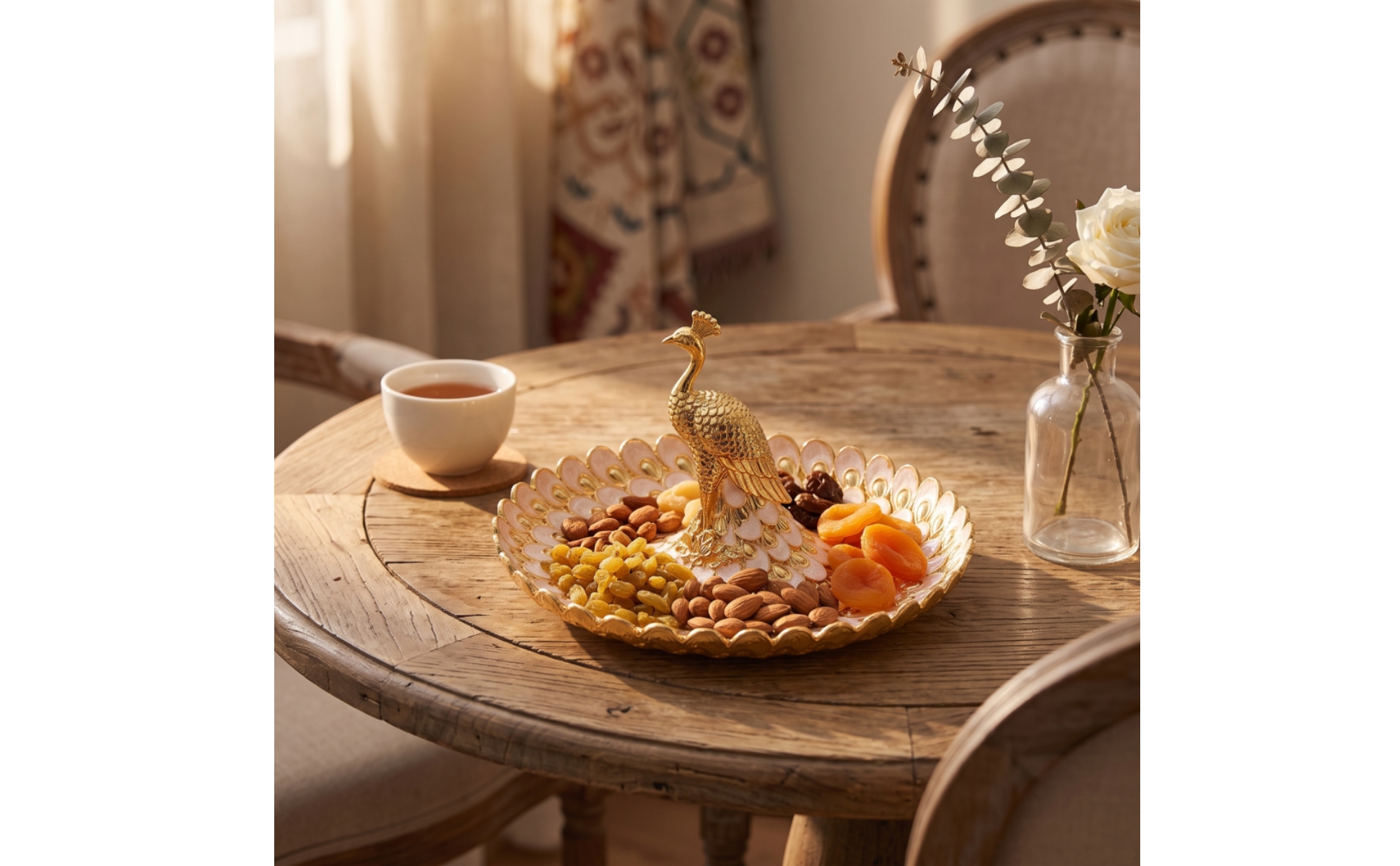 Snackteller mit Pfauenfigur Dekorativ Dekoschale mit Pfauenmotiv Ornamental