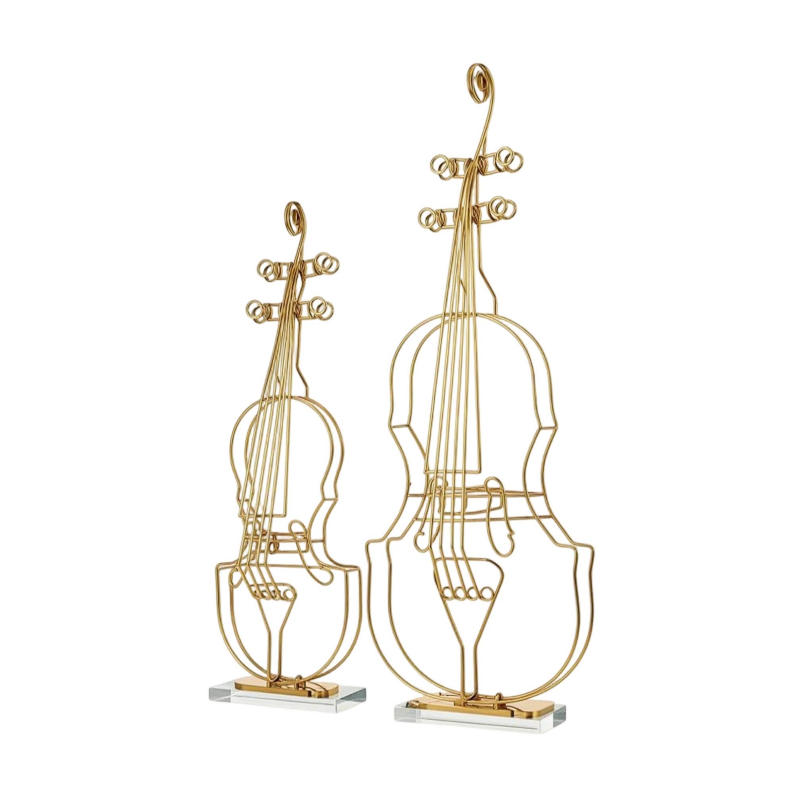 2 Pieces Violin Statue with Crystal Base Vintage Sculpture Retro for Living Room