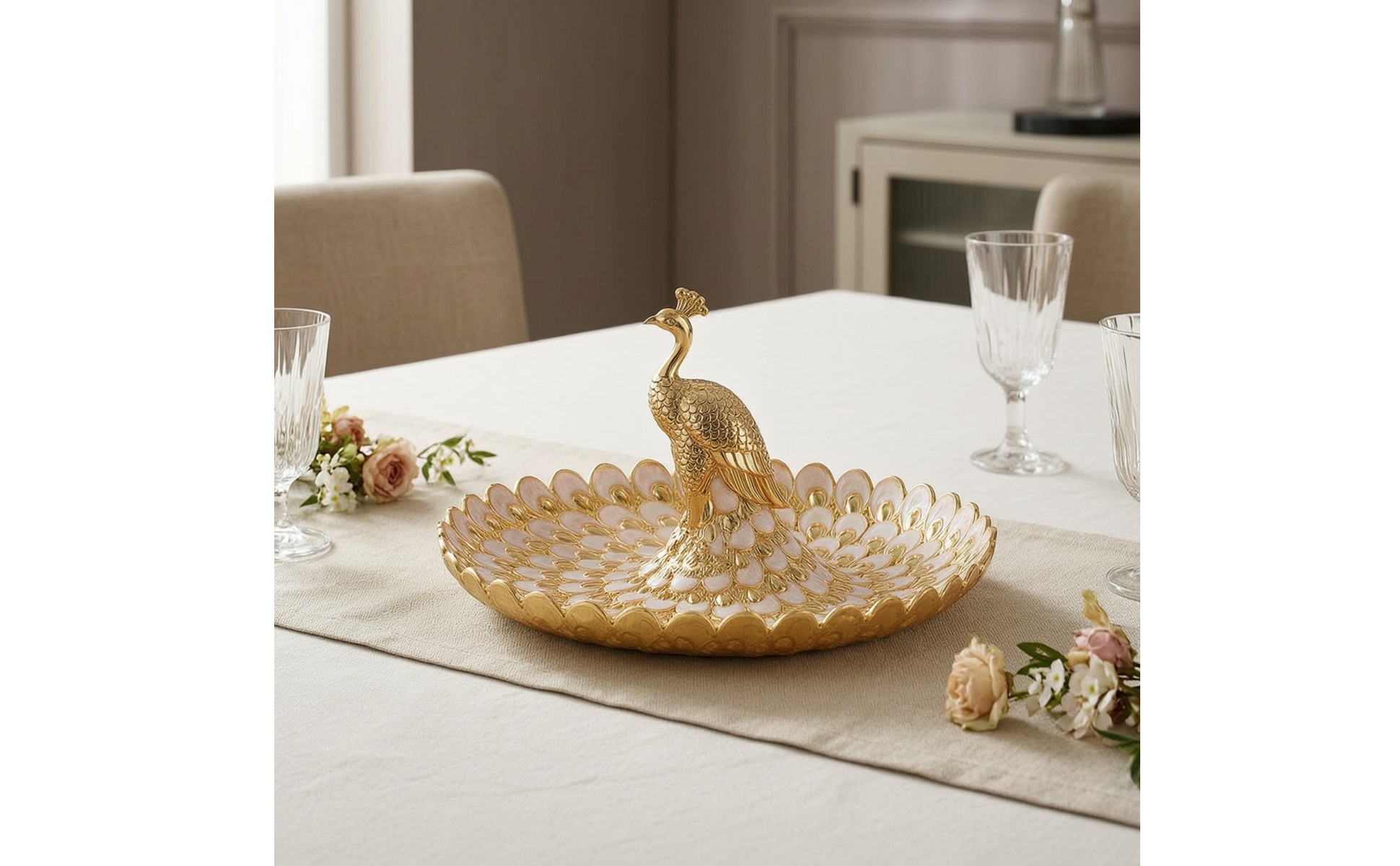 Snackteller mit Pfauenfigur Dekorativ Dekoschale mit Pfauenmotiv Ornamental