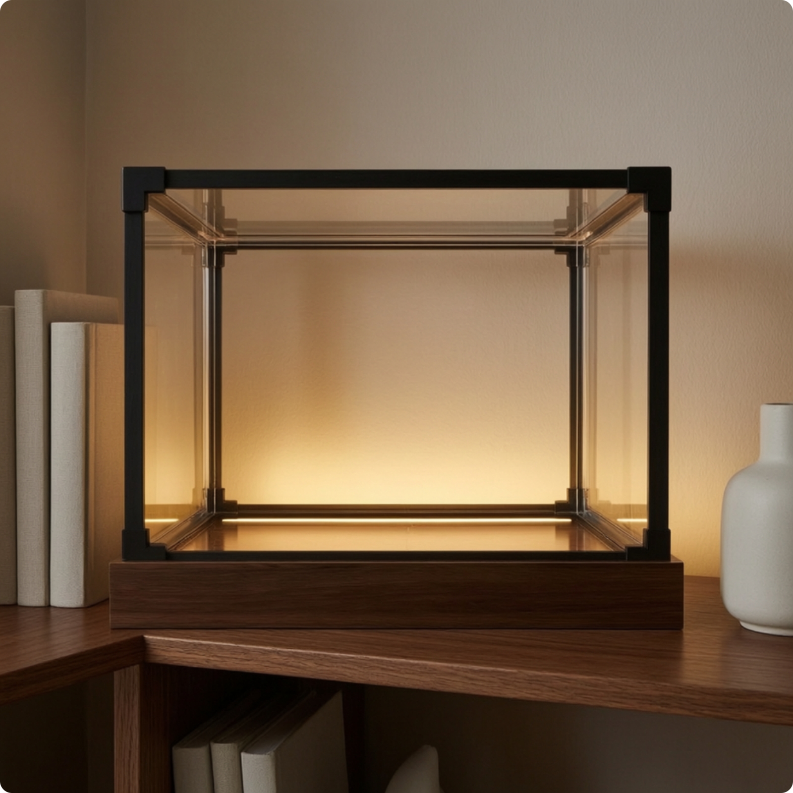 Acryl-Vitrine mit Metallsockel staubdicht Setzkasten mit Scheibe Klar für Regal