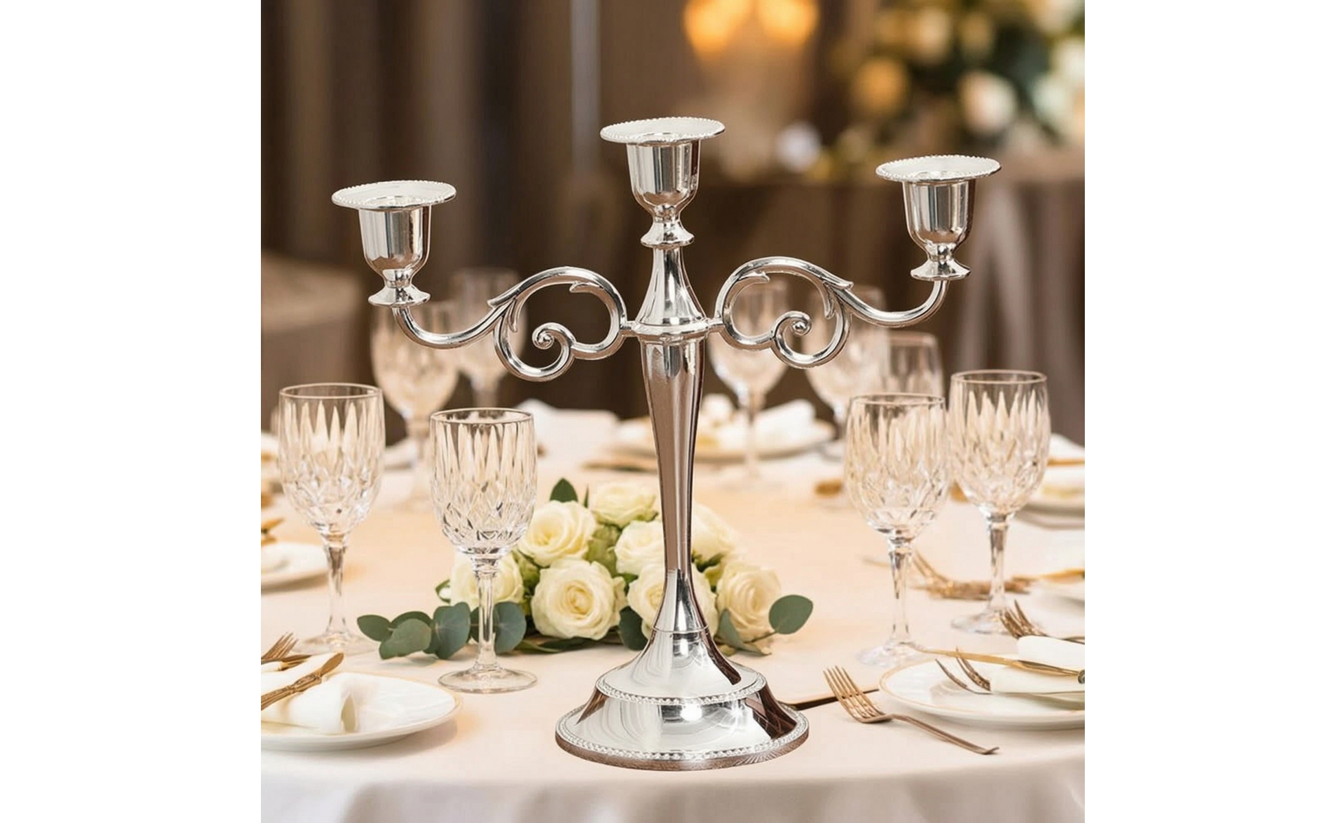 3-Arm Candelabra Tabletop Candelabra with 3 Arms Scrollwork for Weddings, Brides