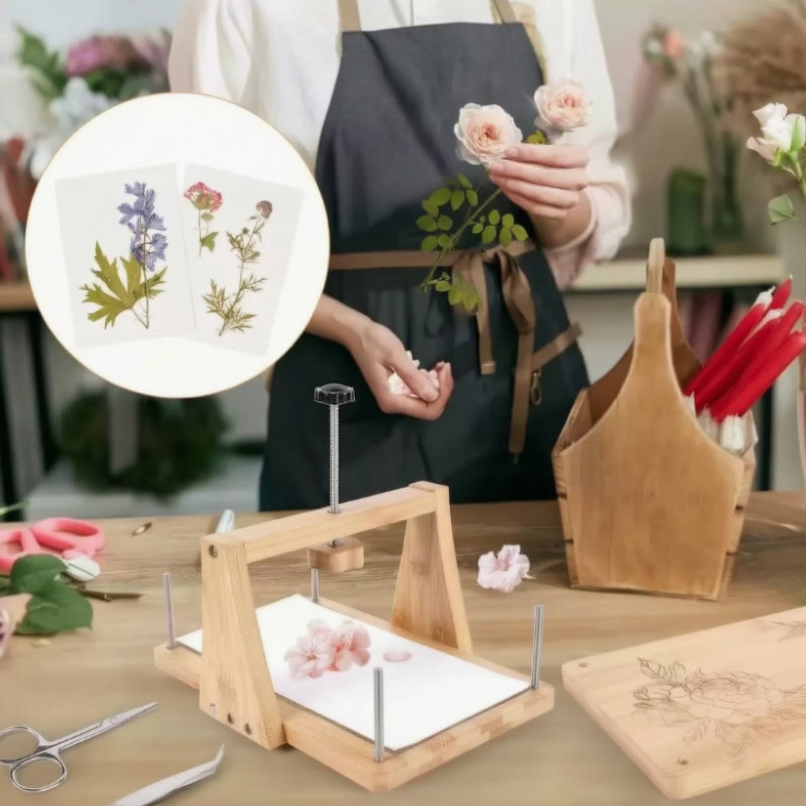 Blumenpresse aus Holz DIY Blütenpresse aus Holz Naturbelassen für - Produktbild 1
