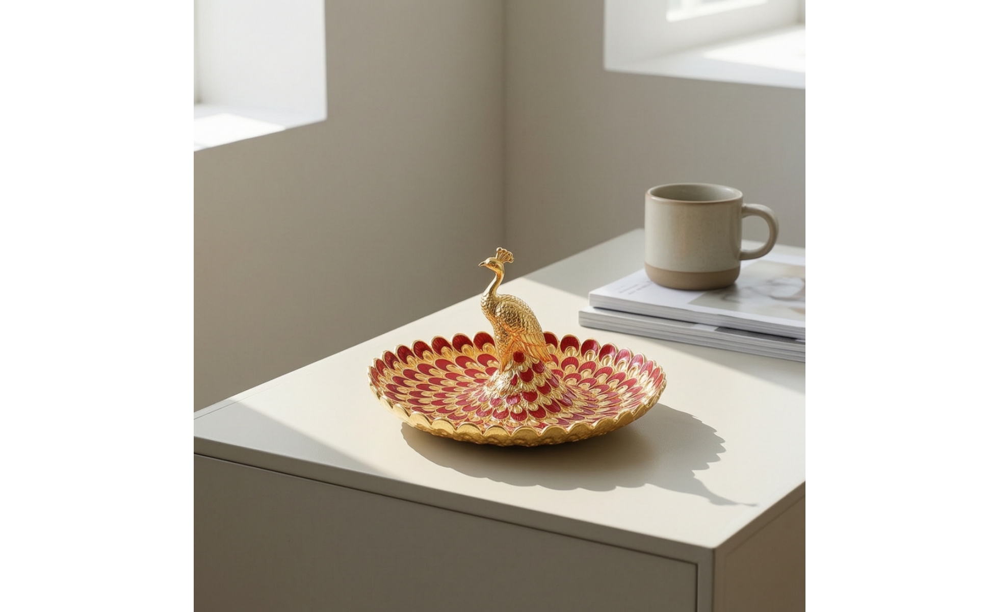 Snackteller mit Pfauenfigur Dekorativ Dekoschale mit Pfauenmotiv Ornamental