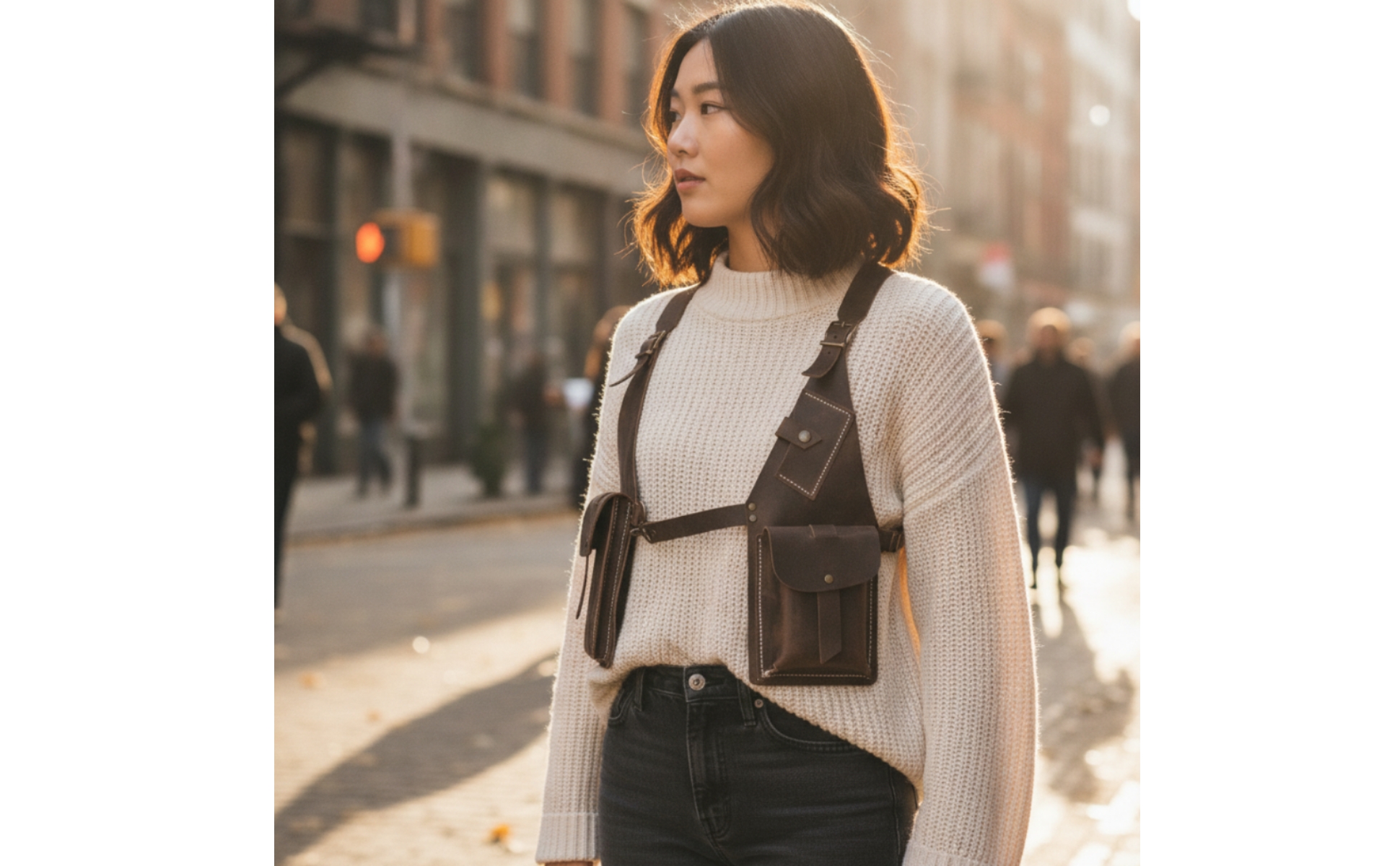 Crossbody Bag with Adjustable Strap Vintage Leather Underarm Bag for Streetwear