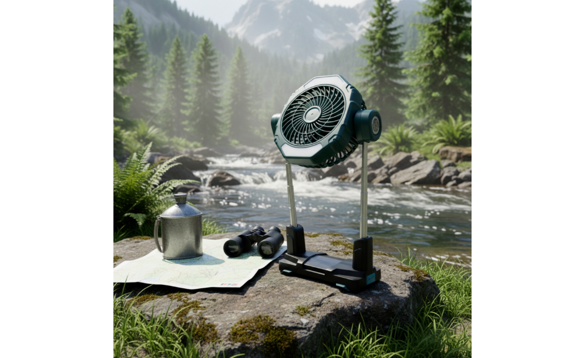 Solar Fan with Light Telescoping Portable Fan with LED Light Battery-Powered