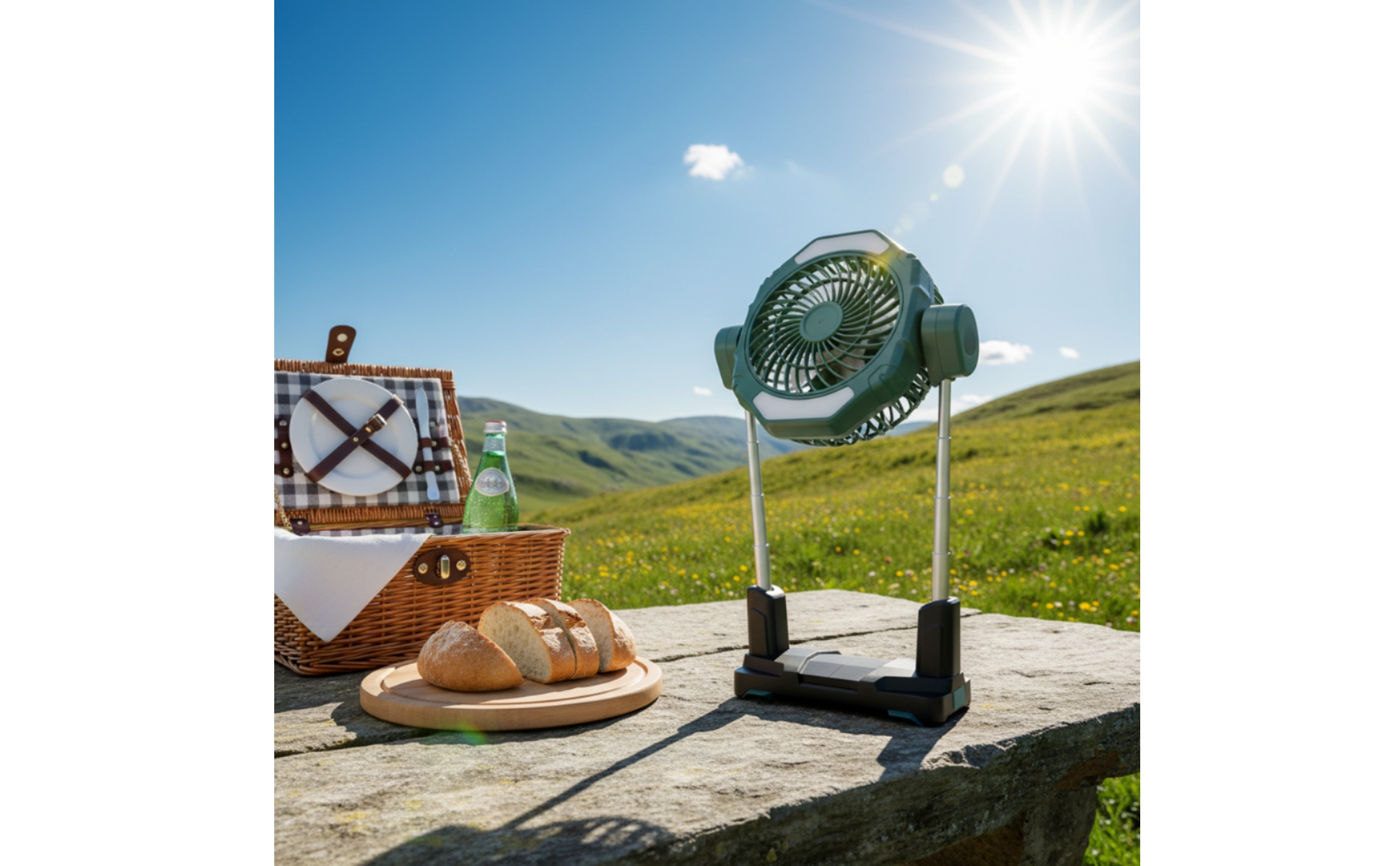 Solar Fan with Light Telescoping Portable Fan with LED Light Battery-Powered
