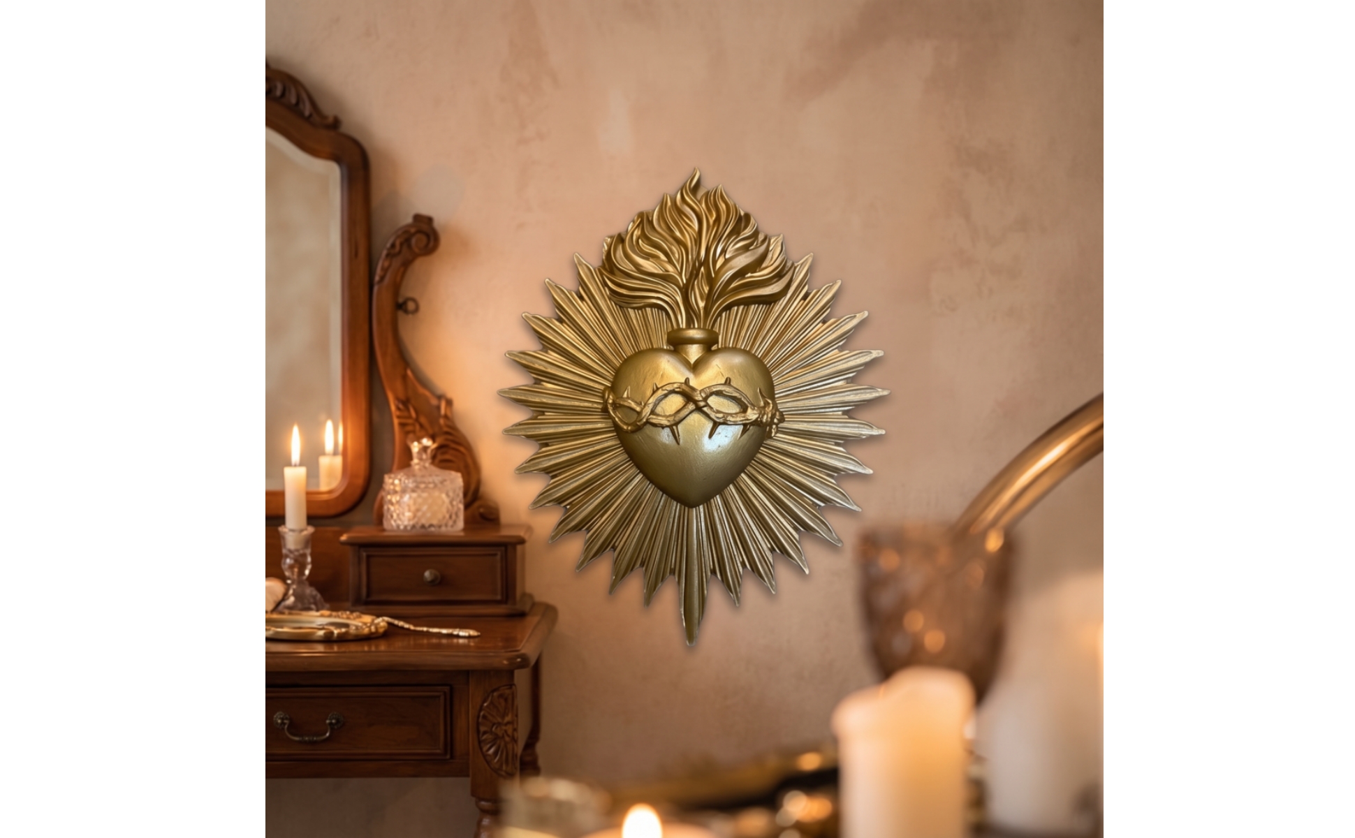Sacred Heart Wall Plaque Religious Sacred Heart Wall Hanging Sculpture Radiating