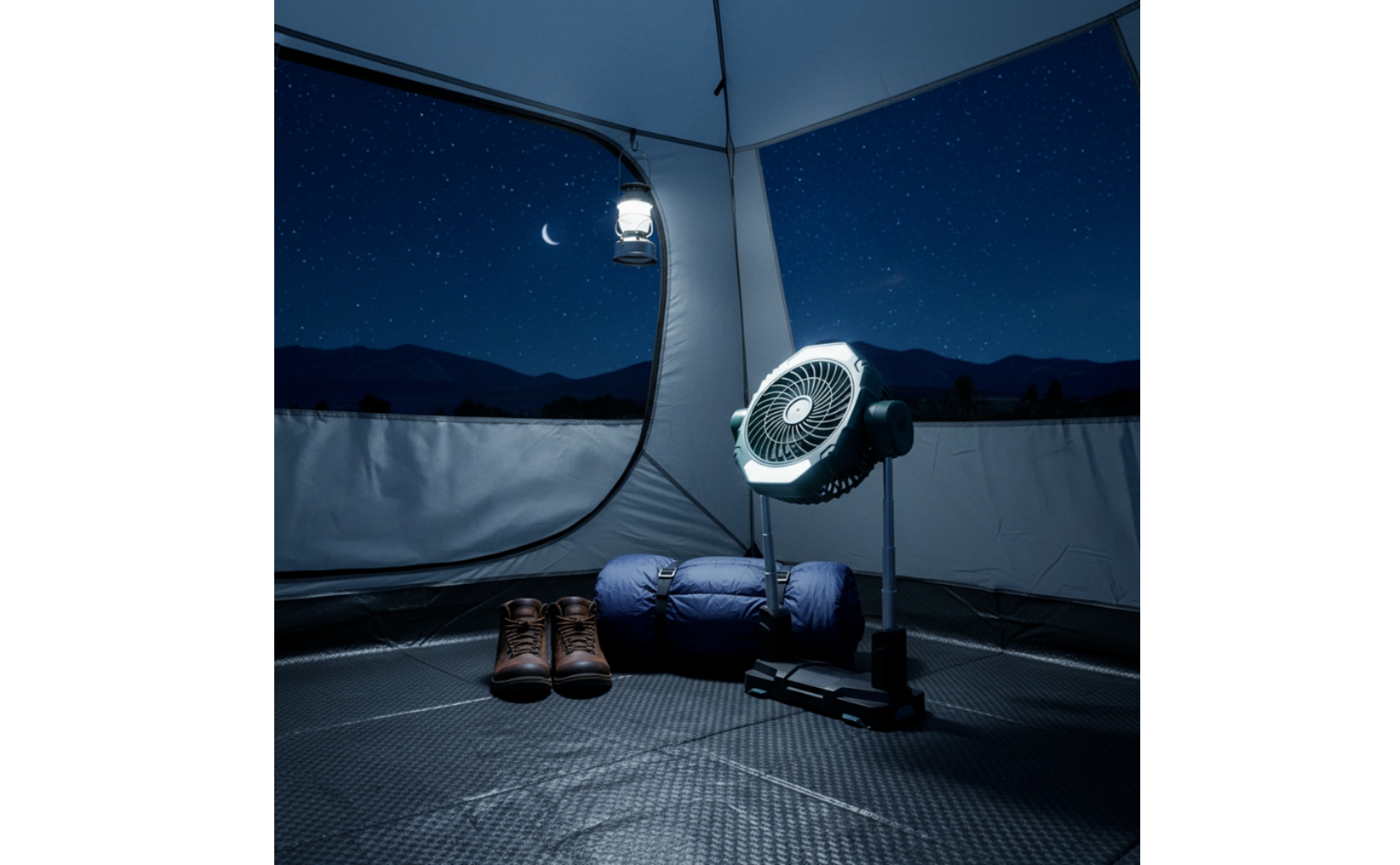 Solar Fan with Light Telescoping Portable Fan with LED Light Battery-Powered